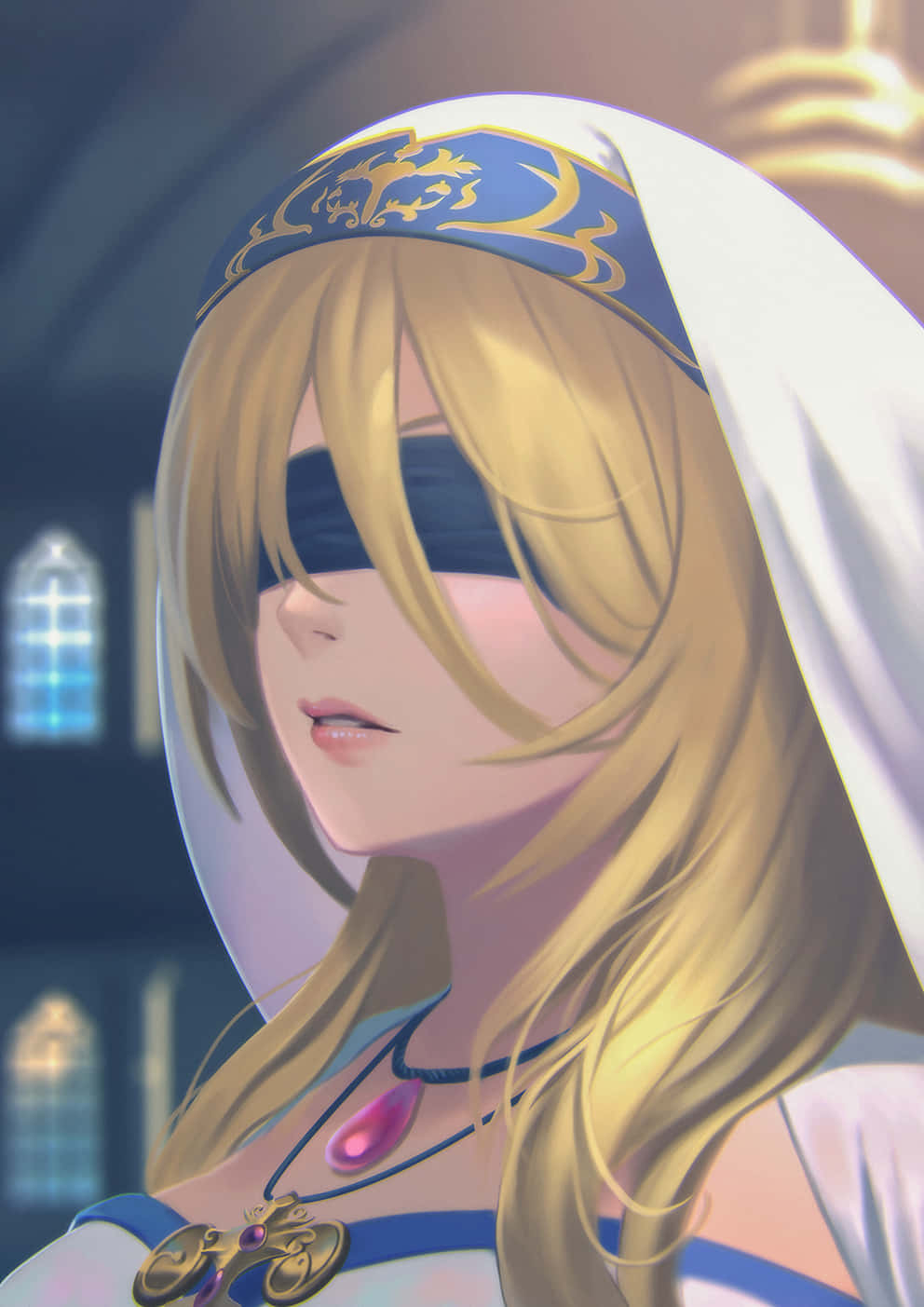 Sword Maiden, blindfolded priestess, golden hair, HD Phone Wallpaper