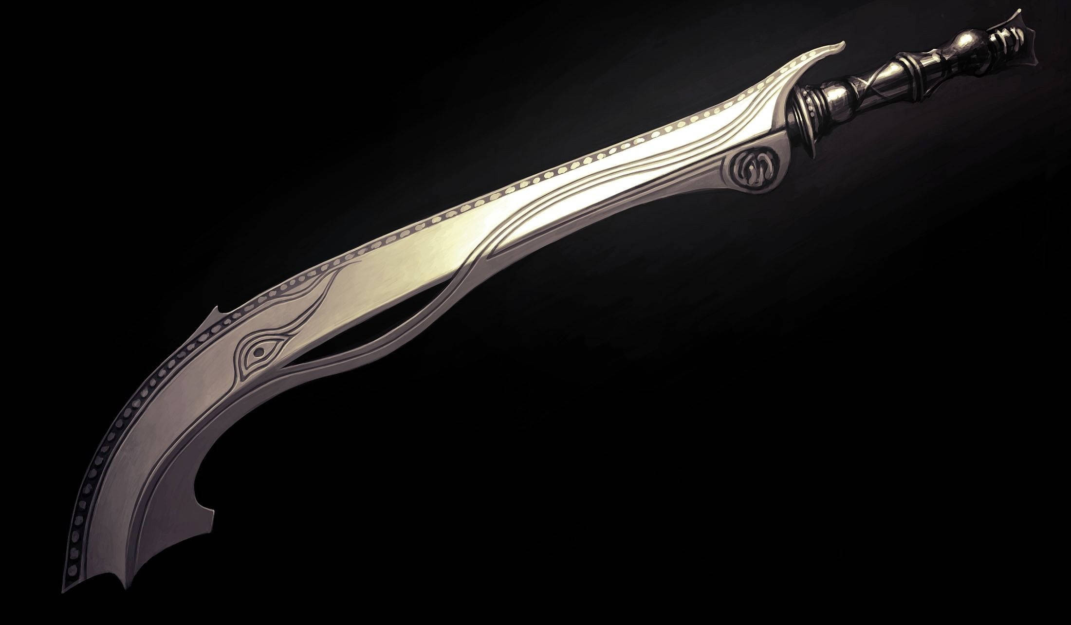 Sword Maiden, curved tip, ornate curved sword, Full HD Desktop Wallpaper