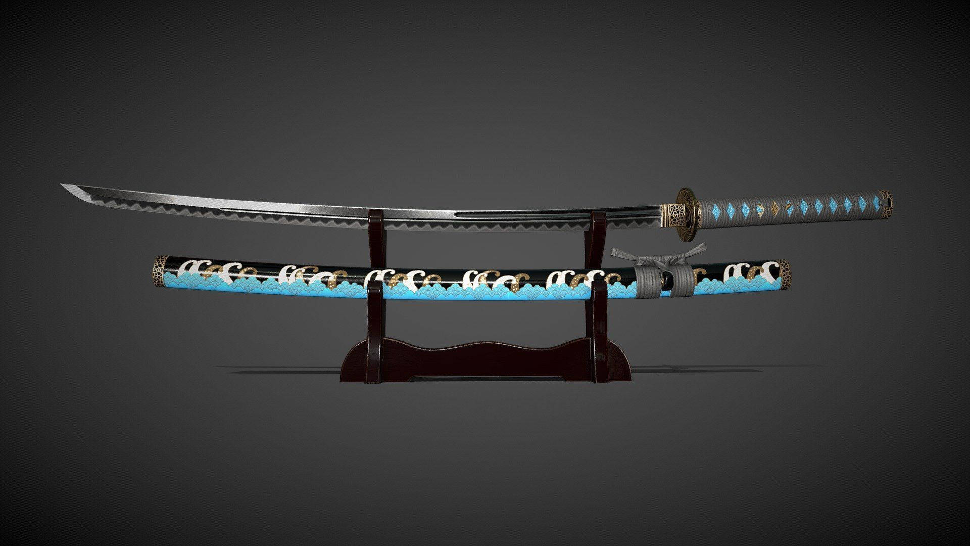 katana, saya, blue and gold hilt, Full HD Desktop Wallpaper