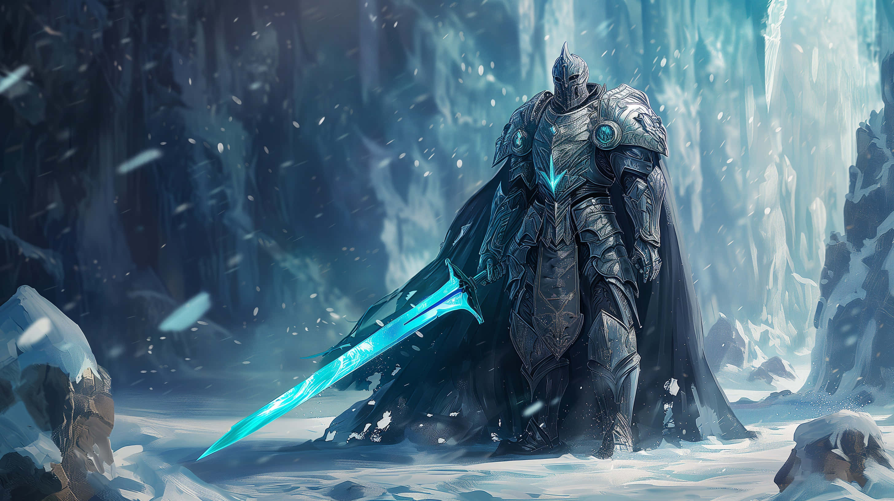 frozen warrior, icy realm, snowy cavern, 2K Desktop Wallpaper