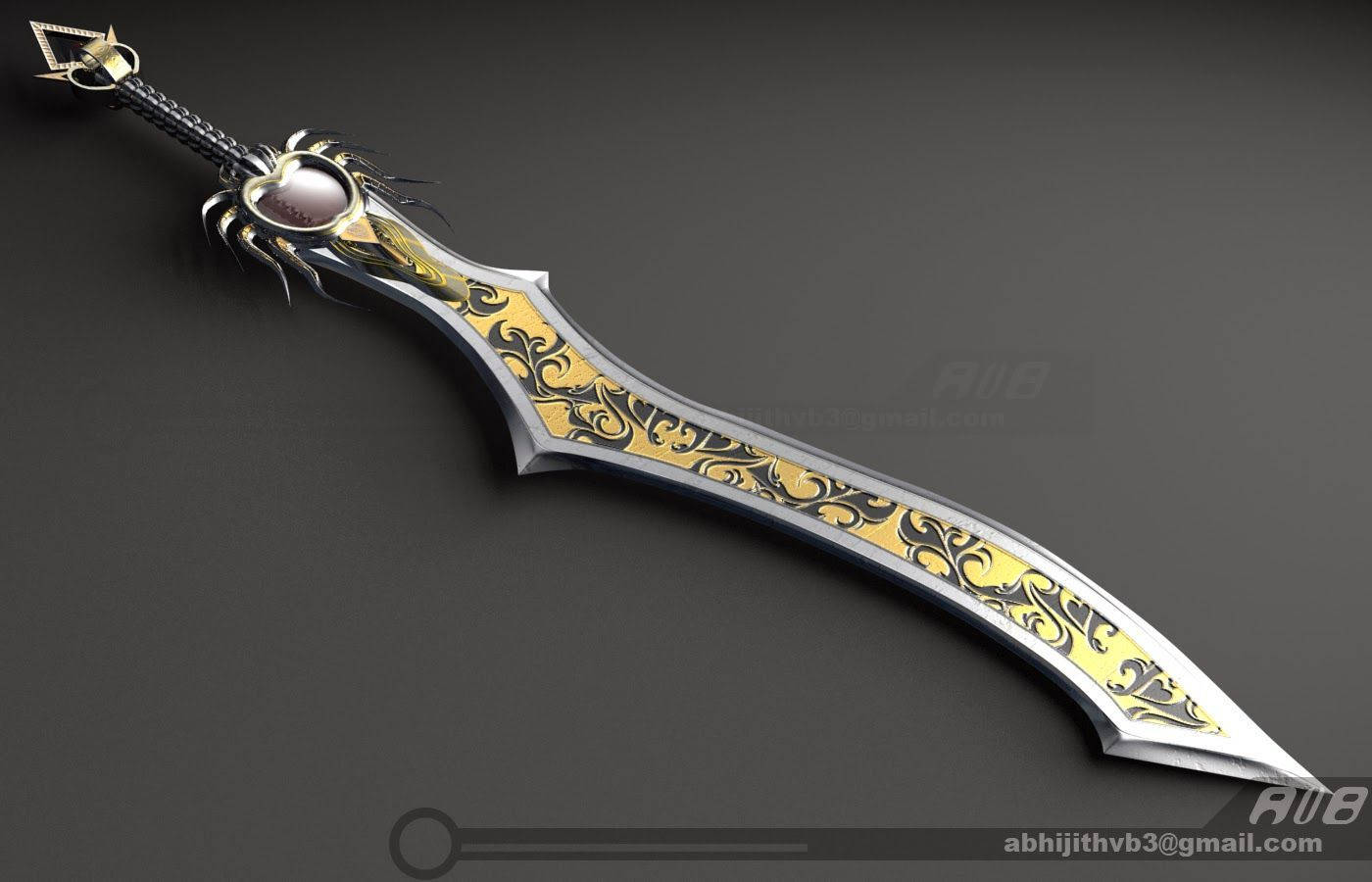 golden blade, gold filigree, gemstone hilt, HD Desktop Wallpaper