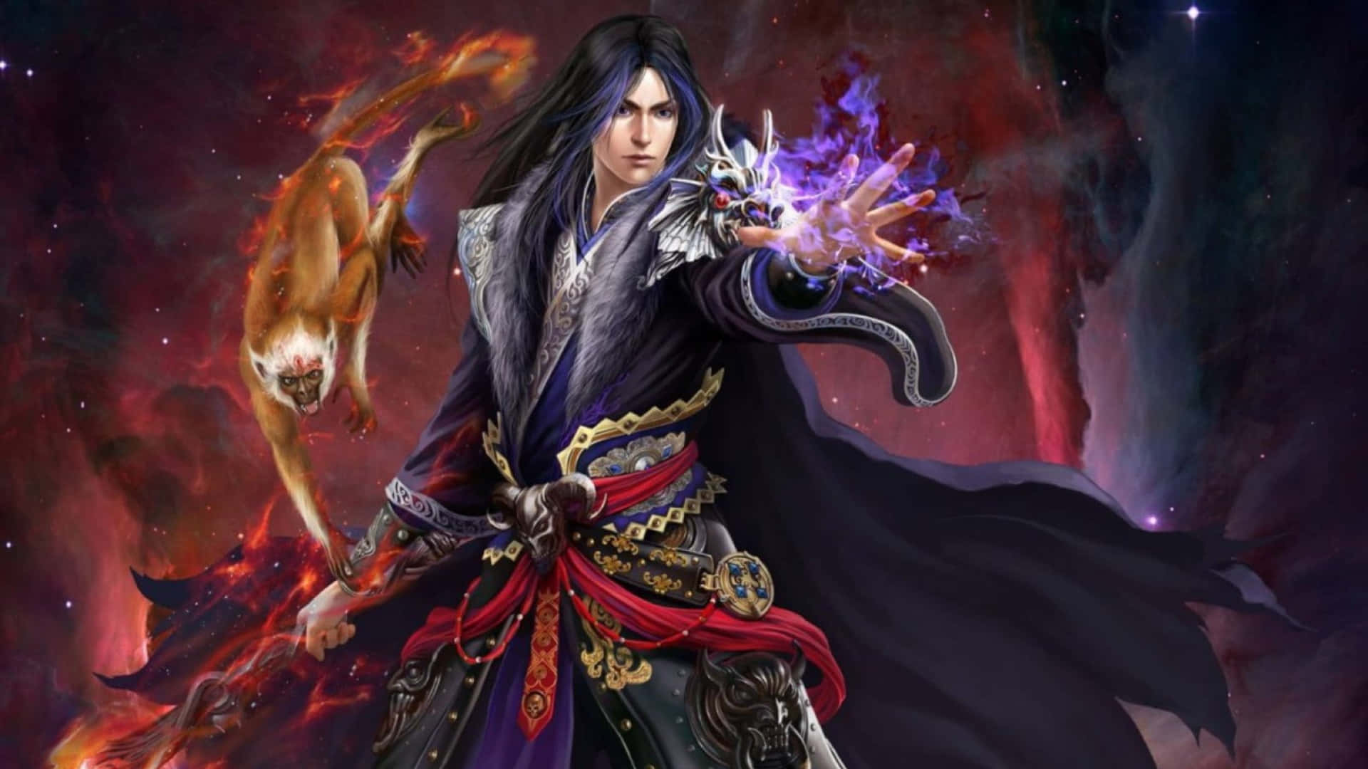 mystical warrior, ornate robes, purple magic, Full HD Desktop Wallpaper