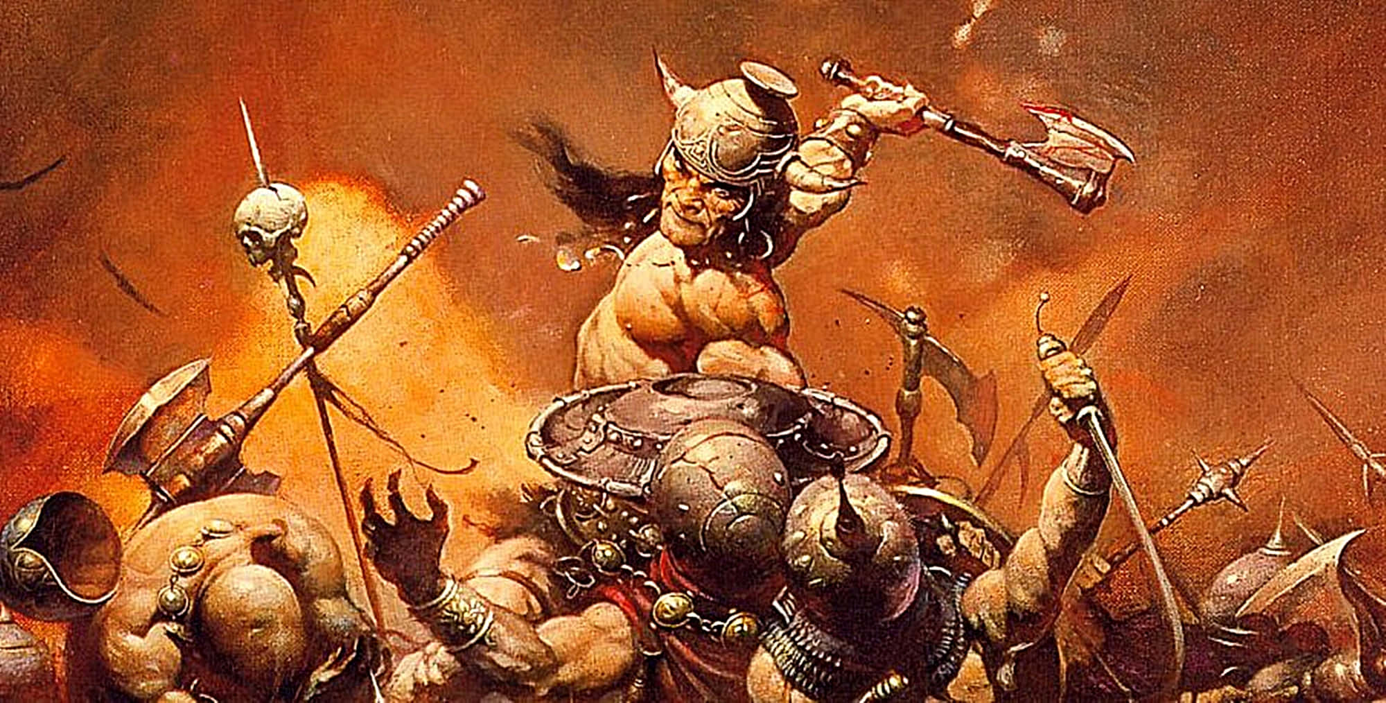 horned warrior, spiked axe, armored demons, Full HD Desktop Wallpaper