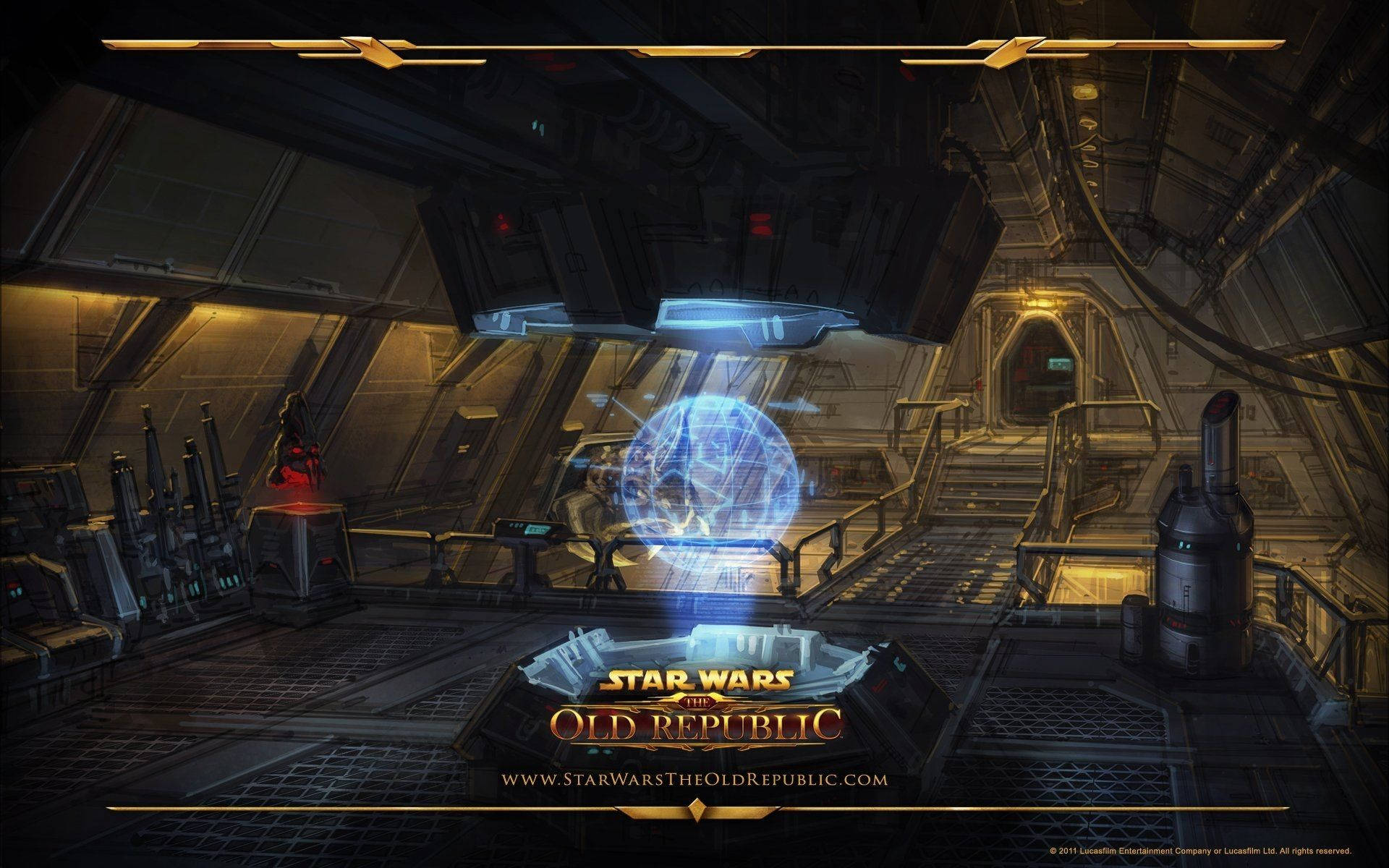 Swtor, starship interior, glowing blue holographic sphere, Full HD Desktop Wallpaper