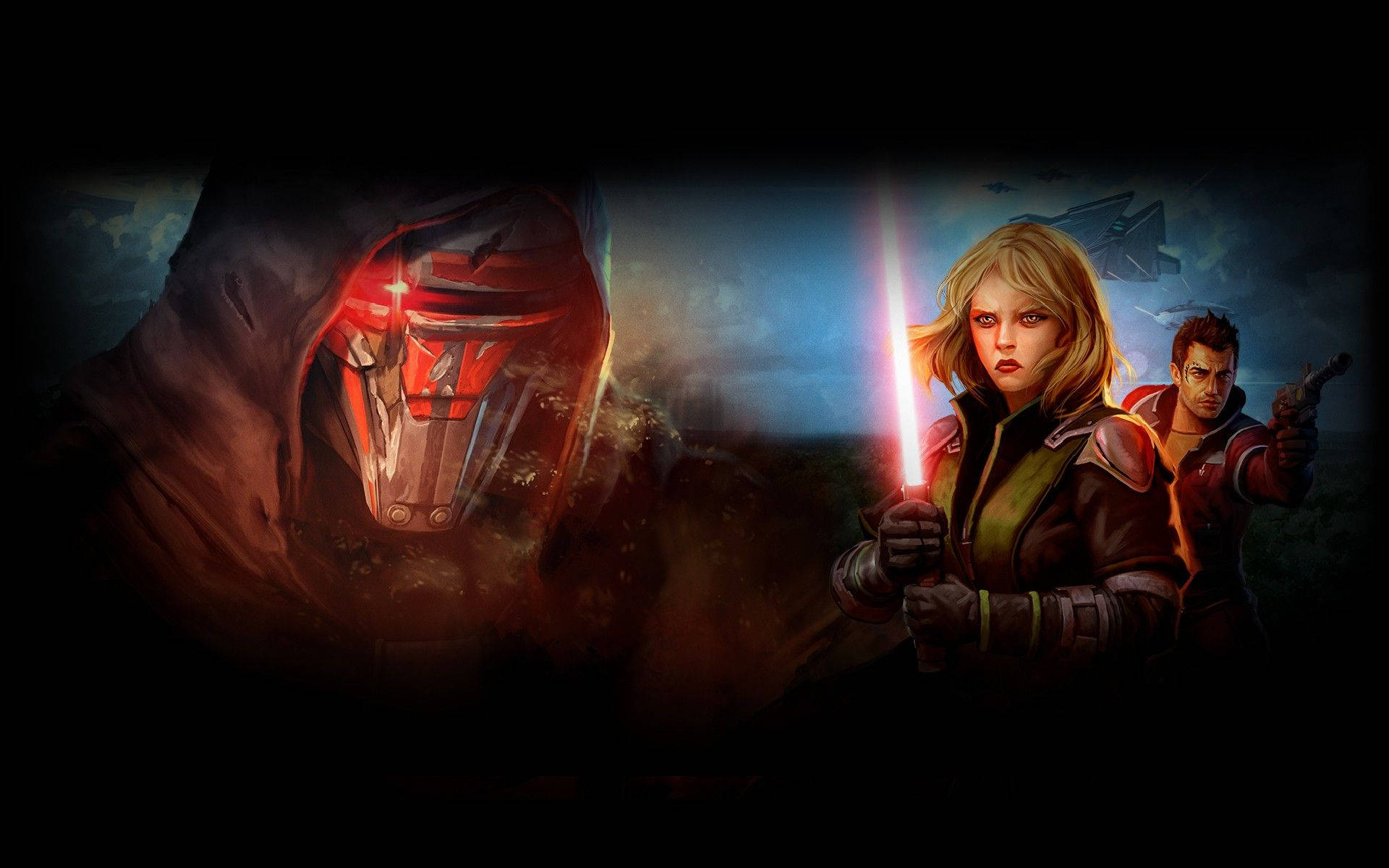 Swtor, red-masked warrior, glowing red lightsaber, Full HD Desktop Wallpaper