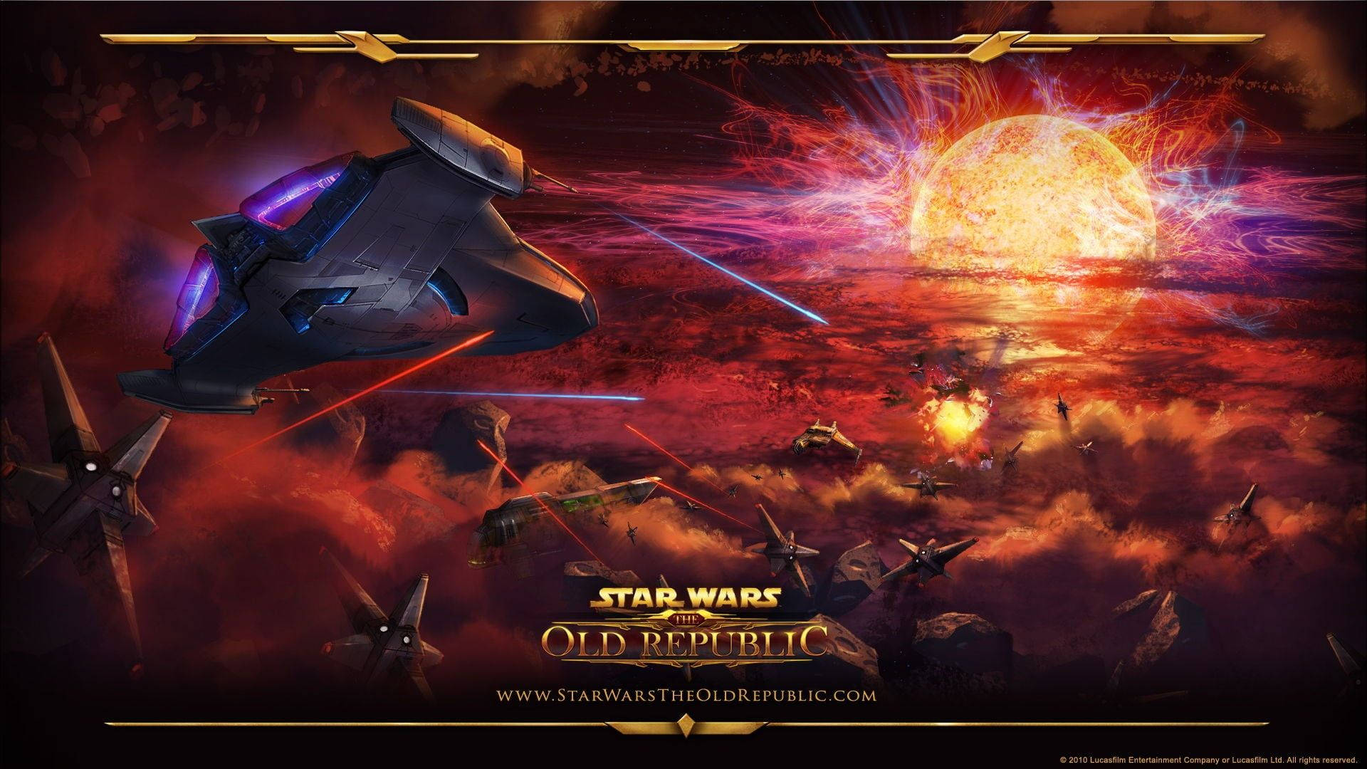 Swtor, starships, fiery nebula, Full HD Desktop Wallpaper