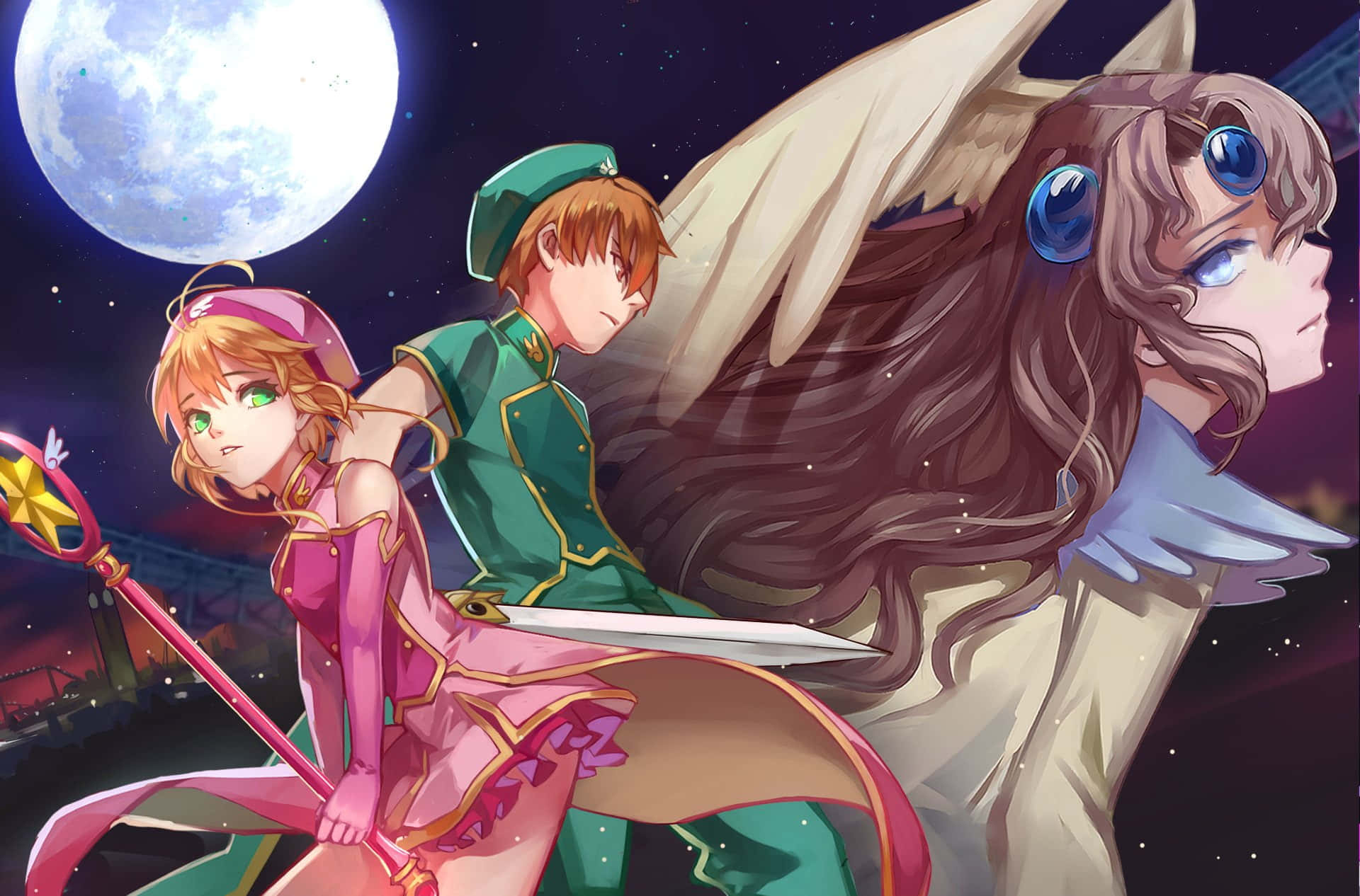 Syaoran Li, full moon, starry night sky, Full HD Desktop Wallpaper