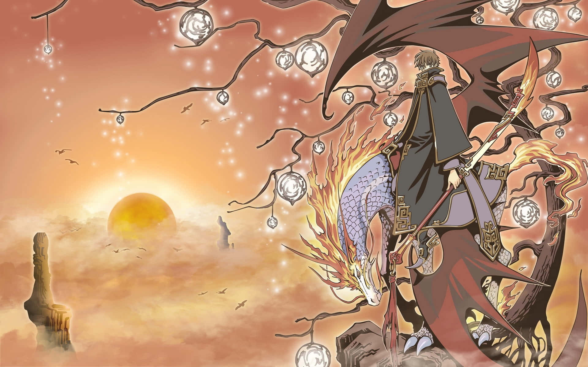 Syaoran Li, fiery dragon, glowing lanterns, Full HD Desktop Wallpaper
