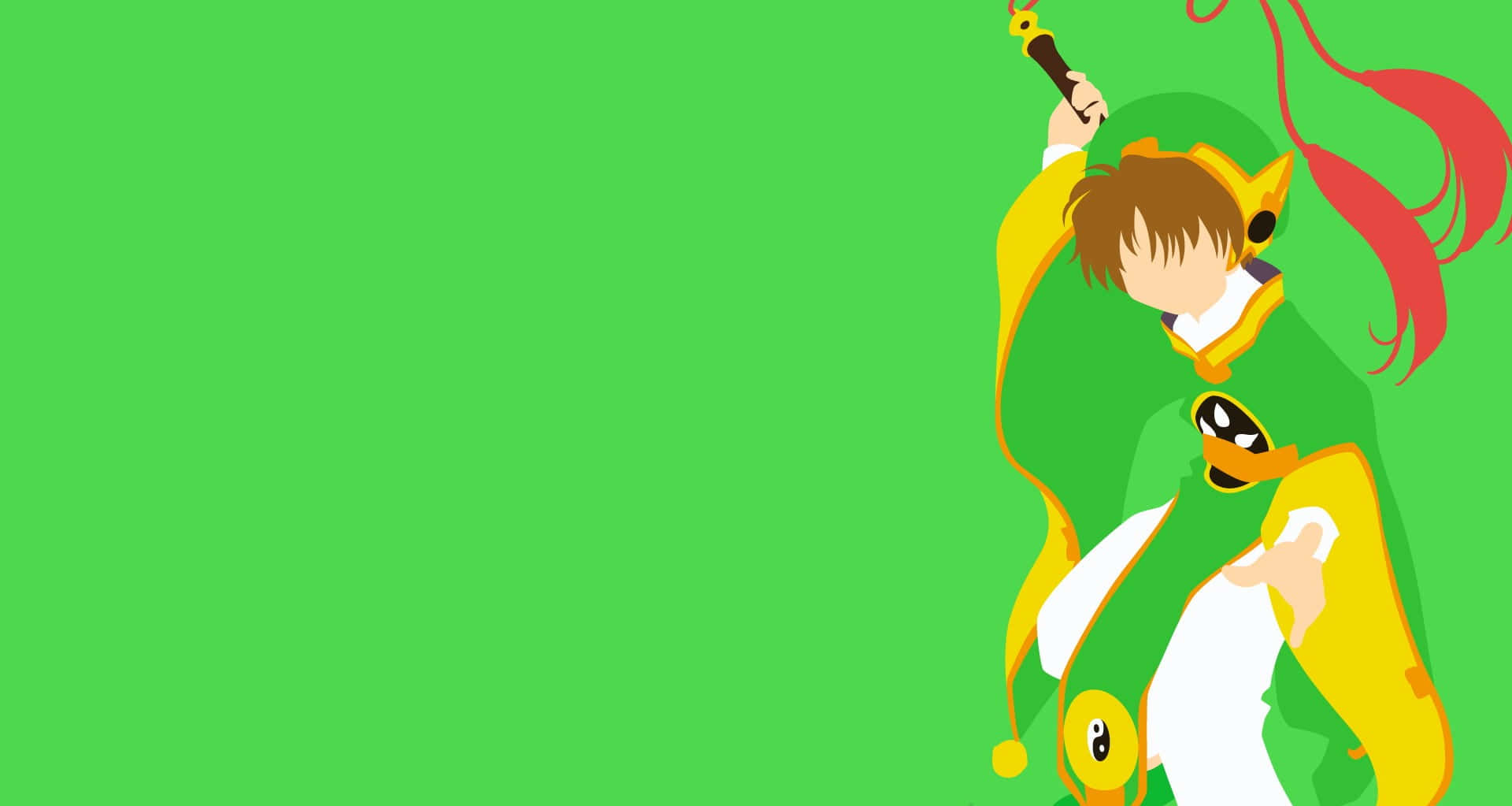 Syaoran Li, green and yellow costume, staff, Full HD Desktop Wallpaper
