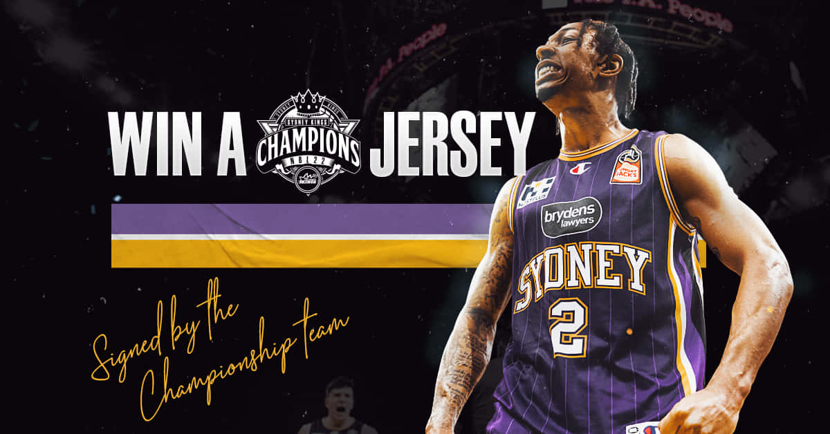 Sydney Kings, purple and gold Sydney jersey, championship text, SD Desktop Wallpaper