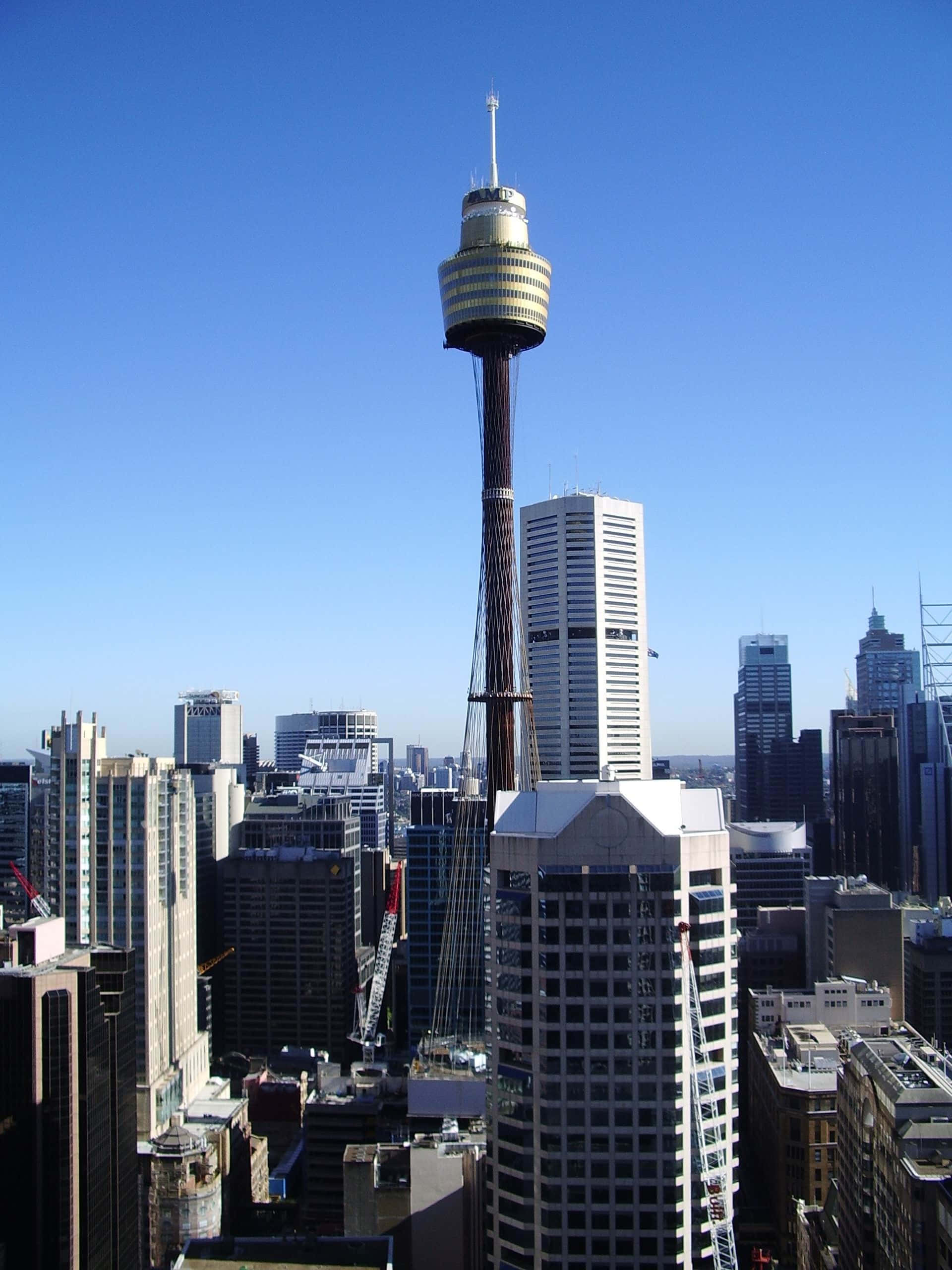 Sydney Tower Eye, urban skyline, clear blue sky, 2K Phone Wallpaper