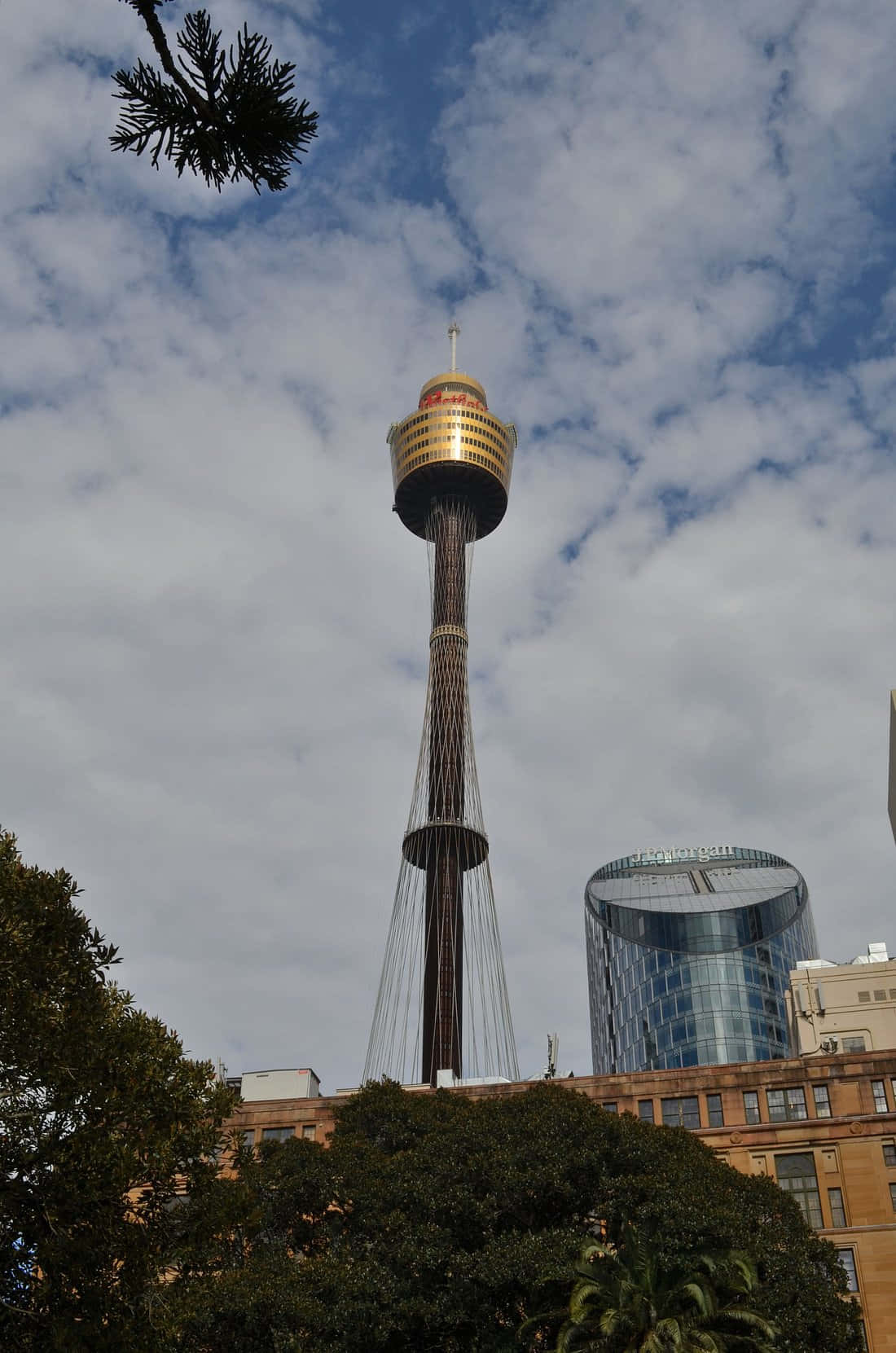 Sydney Tower Eye, cloudy sky, modern glass buildings, HD Phone Wallpaper