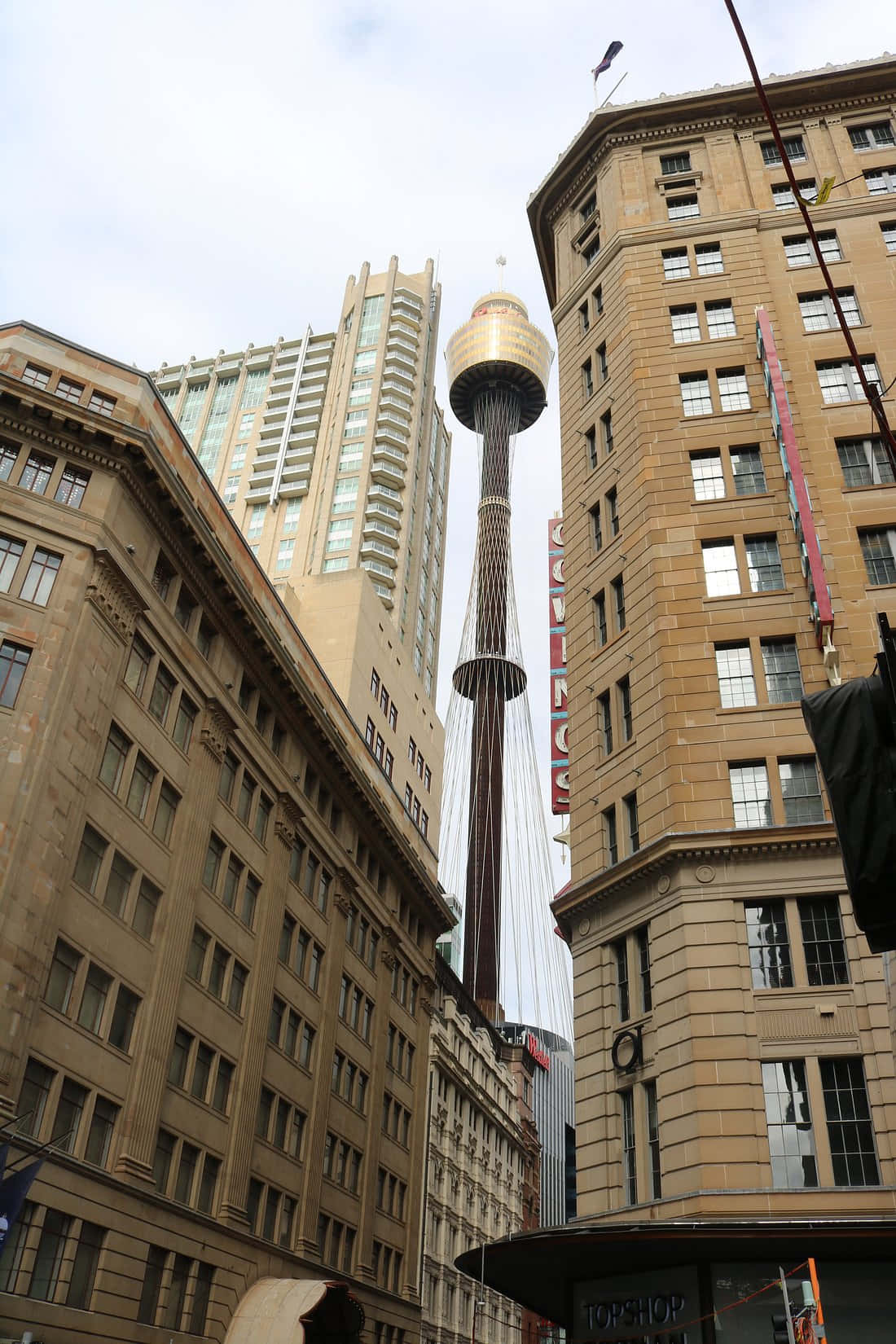 Sydney Tower Eye, historic sandstone buildings, cloudy sky, HD Phone Wallpaper