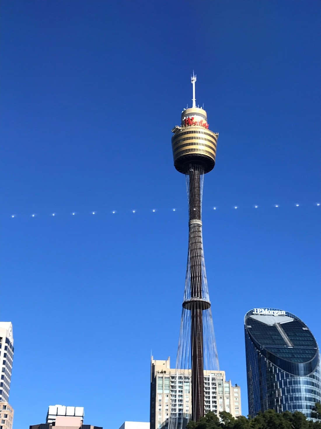 Sydney Tower Eye, clear blue sky, drone formation, HD Phone Wallpaper