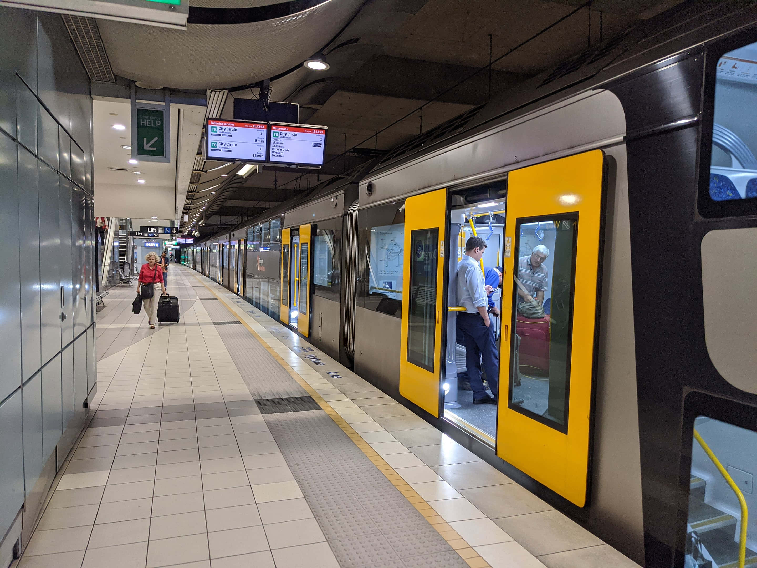 Sydney Trains, modern subway platform, yellow train doors, 2K Desktop Wallpaper
