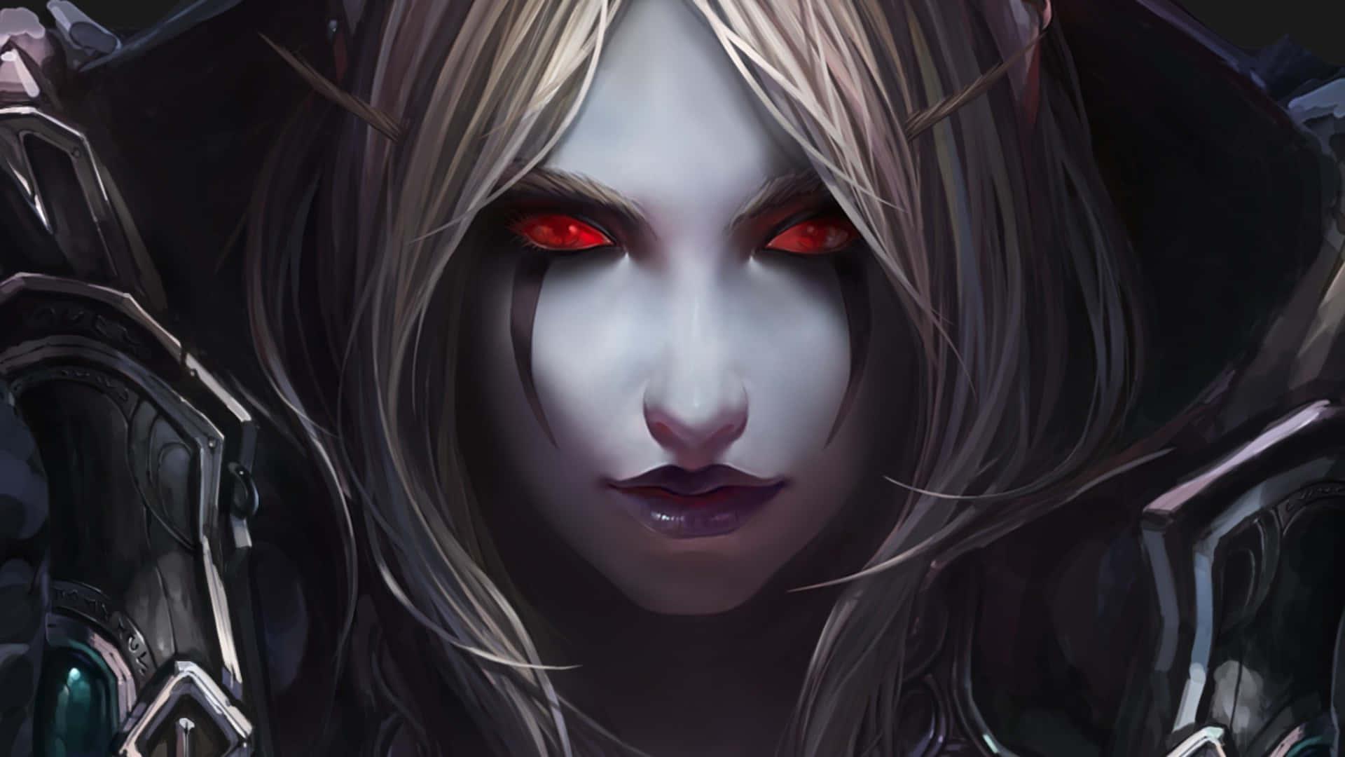 Sylvanas Windrunner, glowing red eyes, silver armor, Full HD Desktop Wallpaper