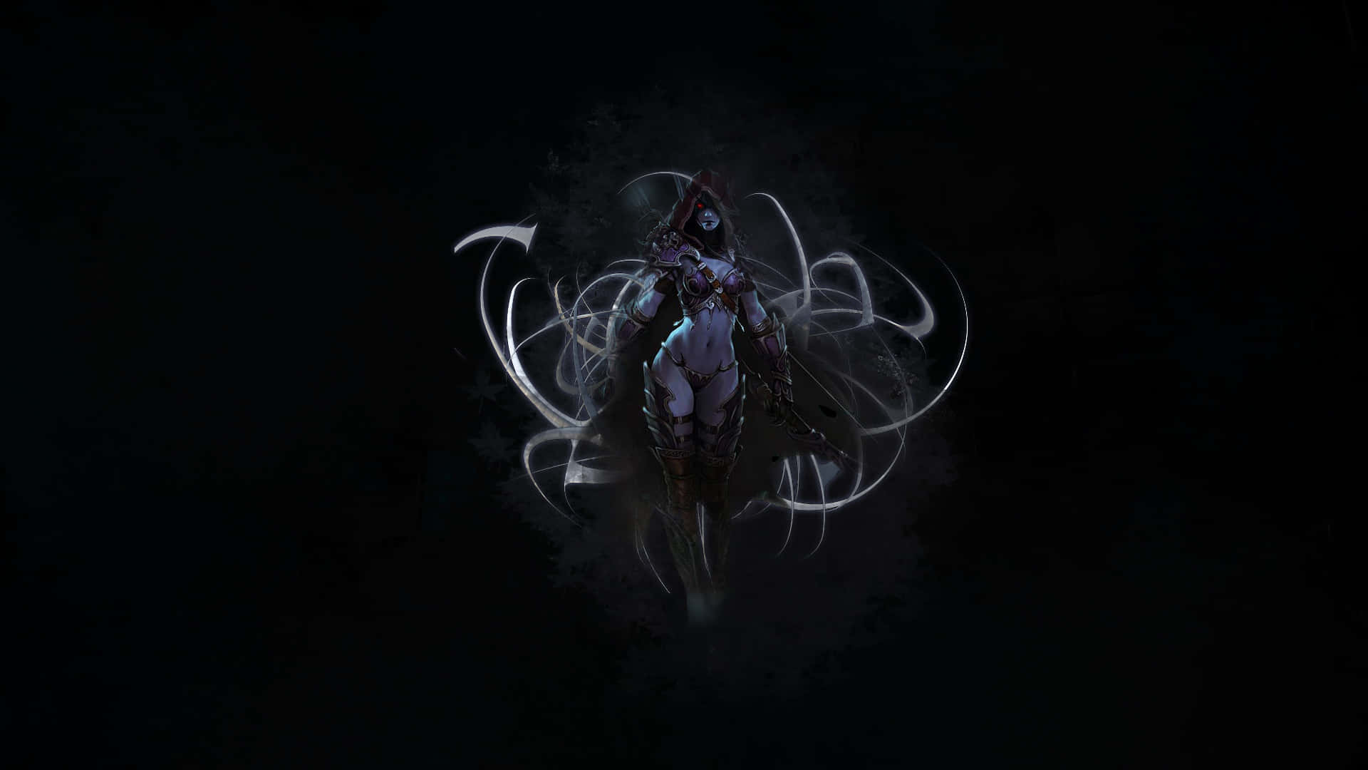 Sylvanas Windrunner, glowing white energy swirls, black void, Full HD Desktop Wallpaper