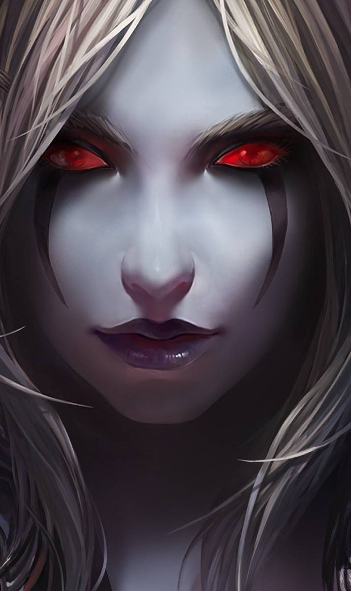 Sylvanas Windrunner, glowing red eyes, silver hair, SD Phone Wallpaper
