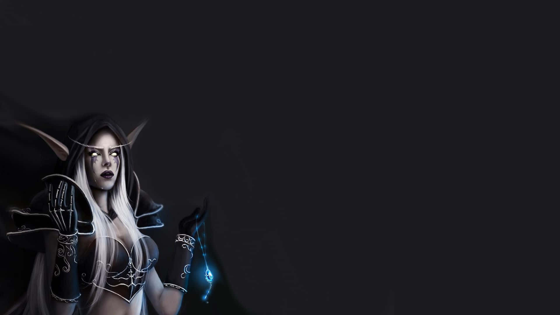 Sylvanas Windrunner, glowing blue magic, white hair, Full HD Desktop Wallpaper