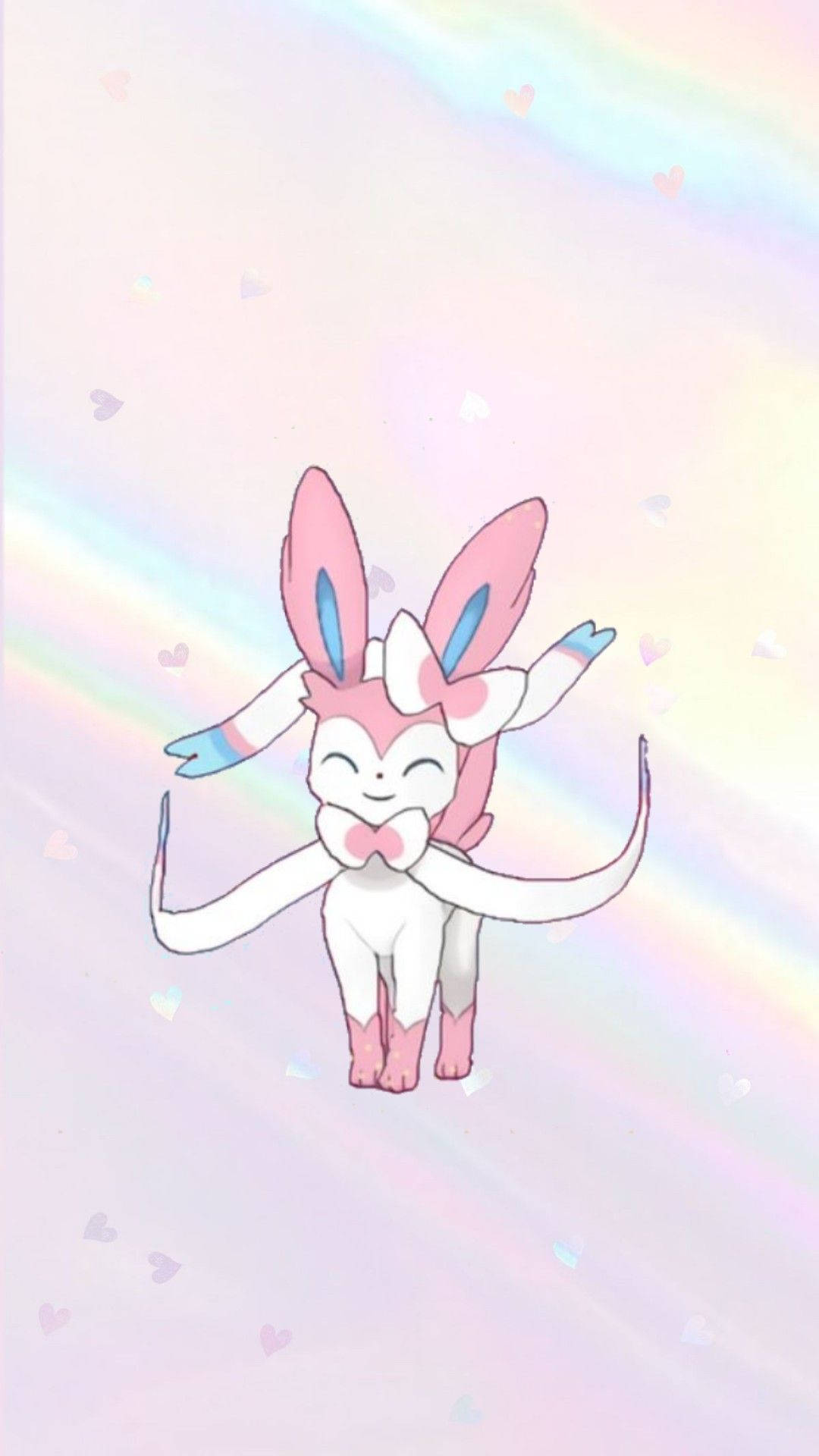Rainbow Sylveon, pink ears, bow, Full HD Phone Wallpaper