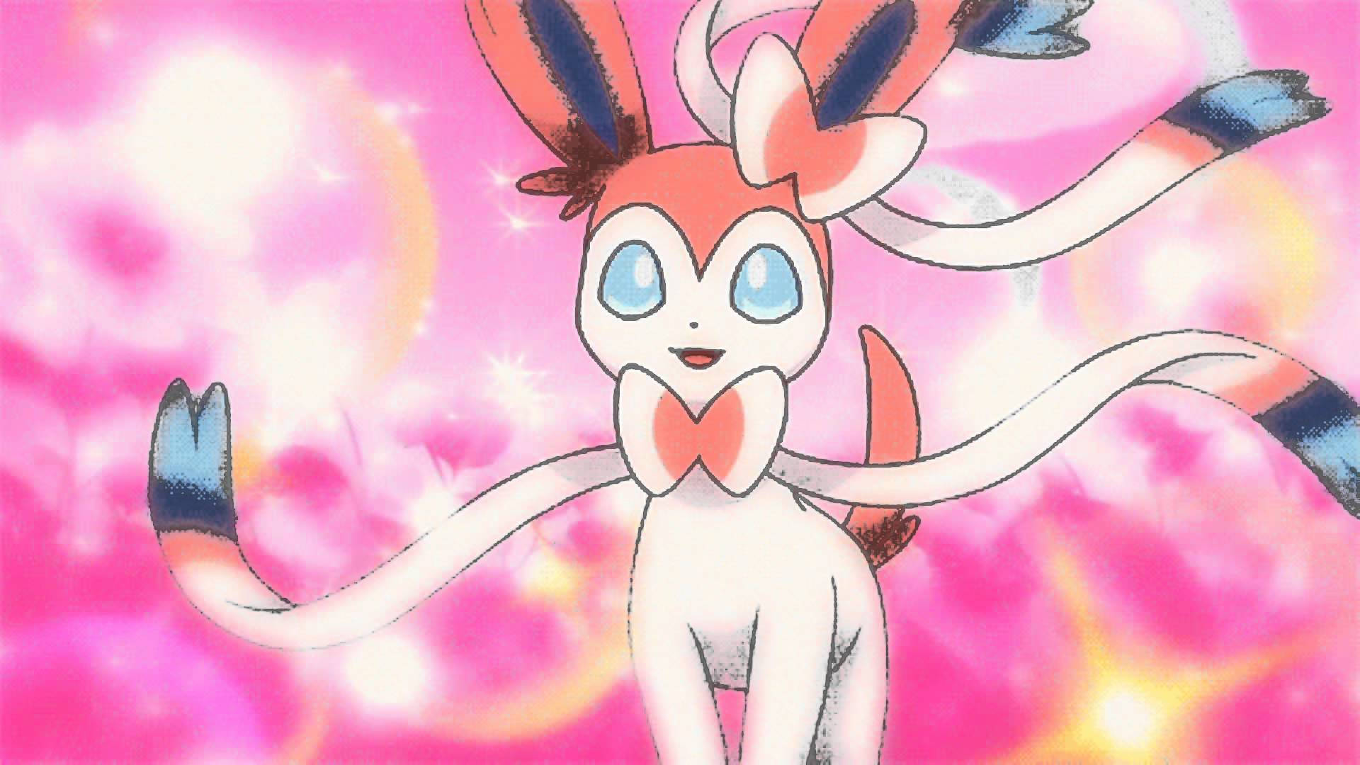 Sylveon, pink bow, blue eyes, Full HD Desktop Wallpaper