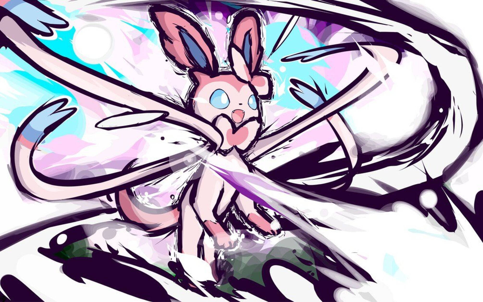 Sylveon, anime-style, pink, Full HD Desktop Wallpaper