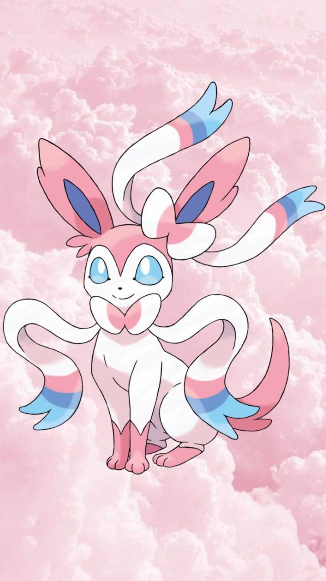 Sylveon, pink clouds, pink and blue striped ears, Full HD Phone Wallpaper