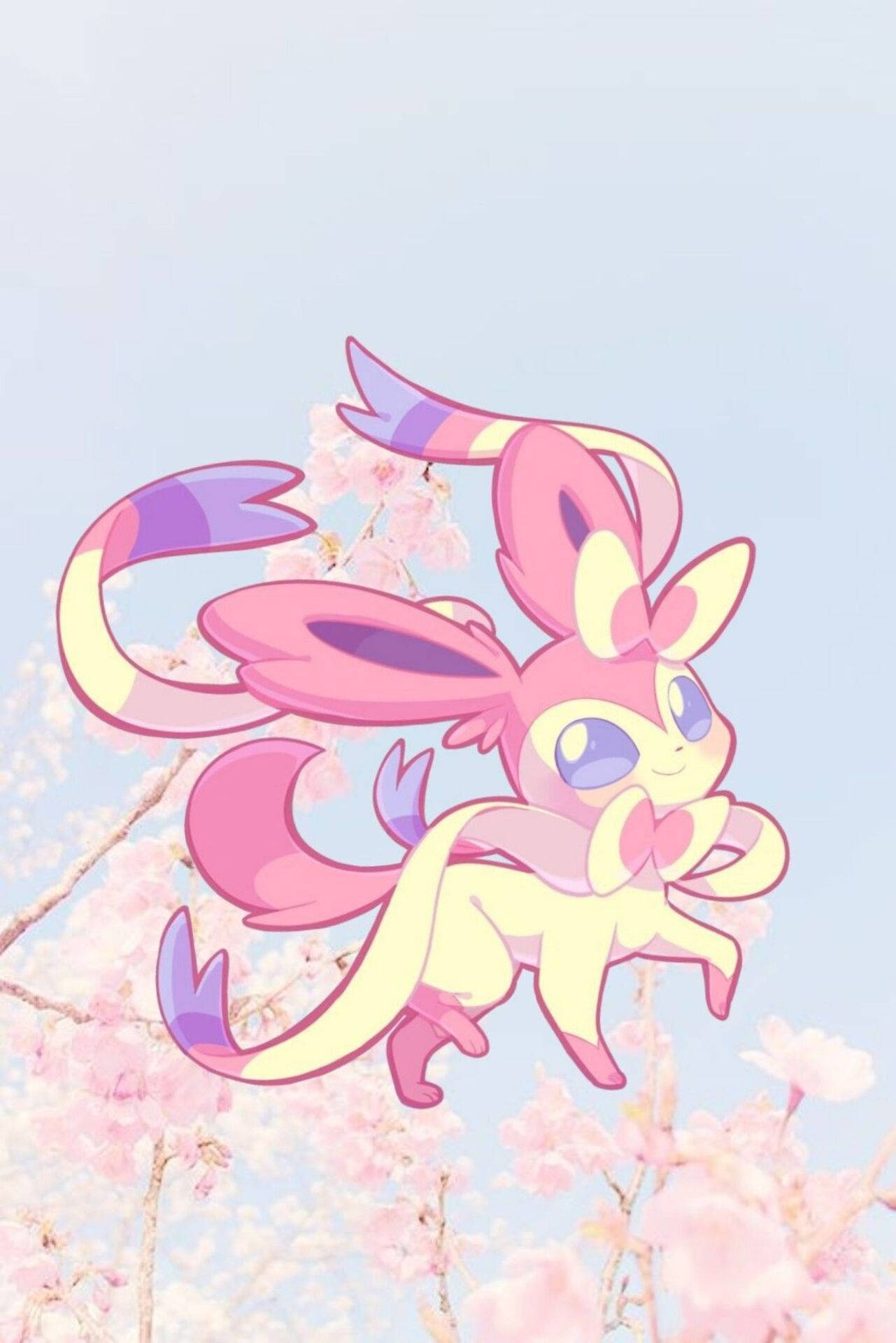 Sylveon, pink Sakura Phone, cherry blossom branches, Full HD Phone Wallpaper