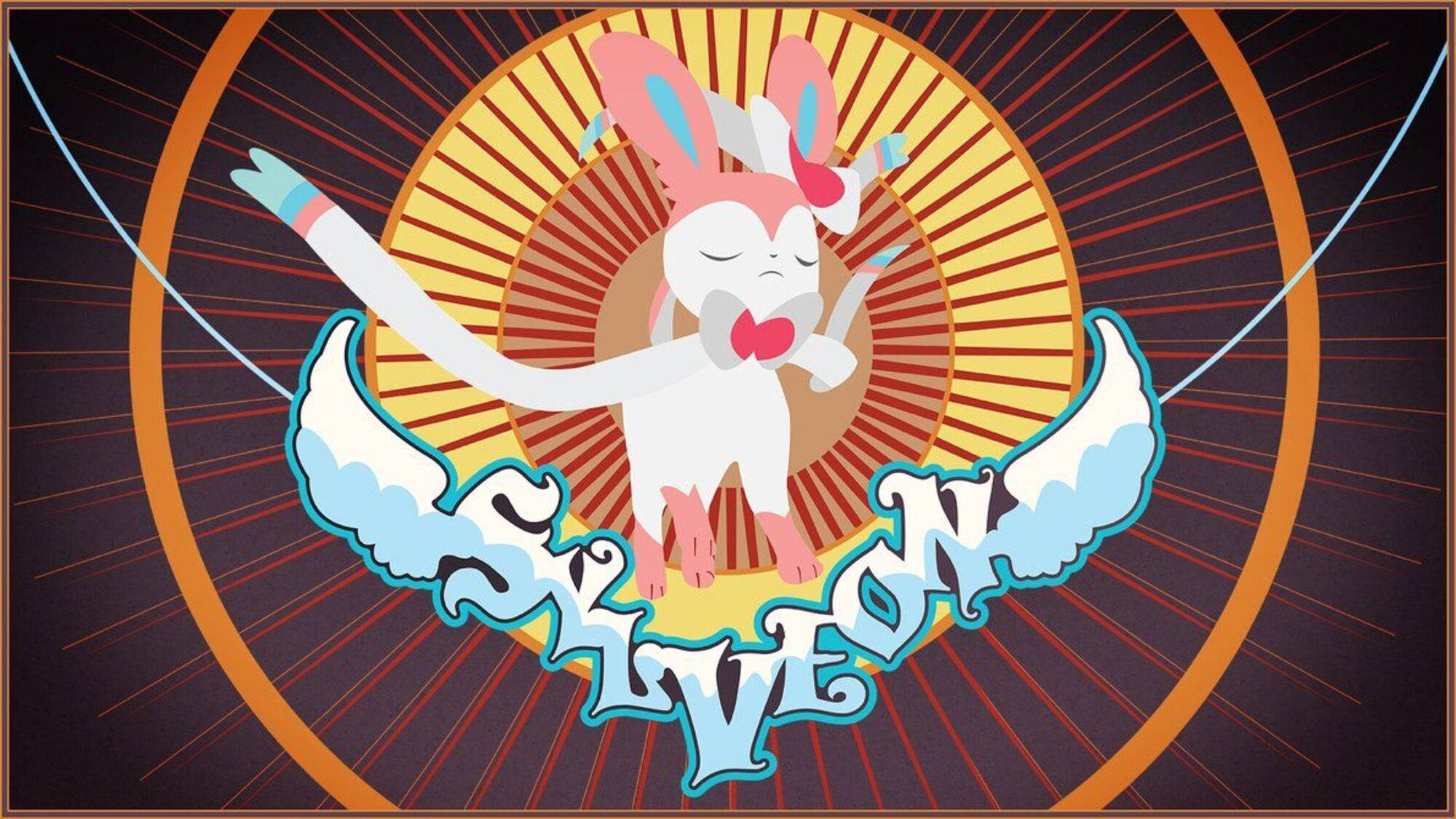 Sylveon, sunburst emblem, ornate wings, Full HD Desktop Wallpaper