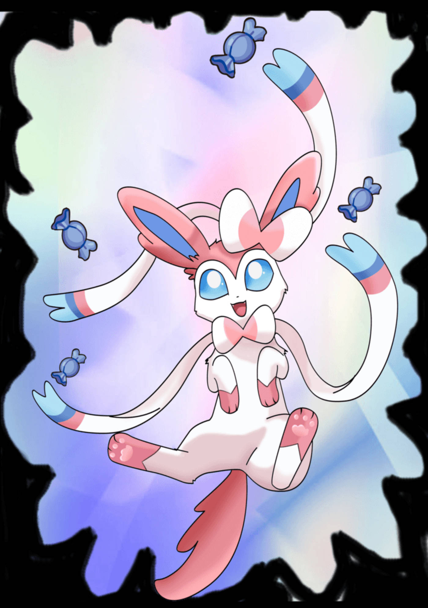 Sylveon, blue candies, anime-style, Full HD Phone Wallpaper