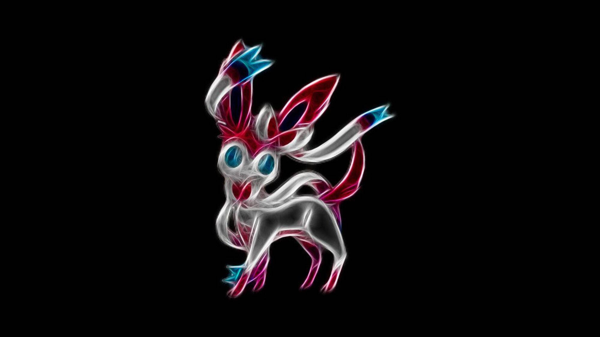 Glowing Neon Sylveon, neon red, blue, Full HD Desktop Wallpaper
