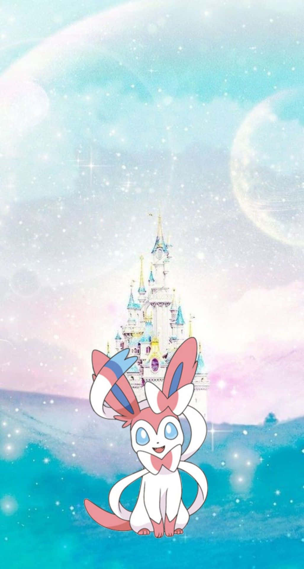 Sylveon, anime-style, glowing castle, Full HD Phone Wallpaper