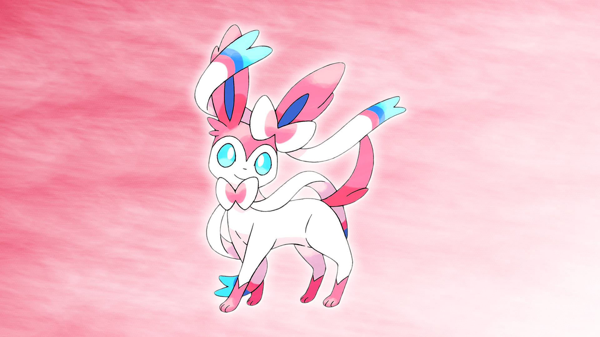 Sylveon, pink, blue accents, Full HD Desktop Wallpaper