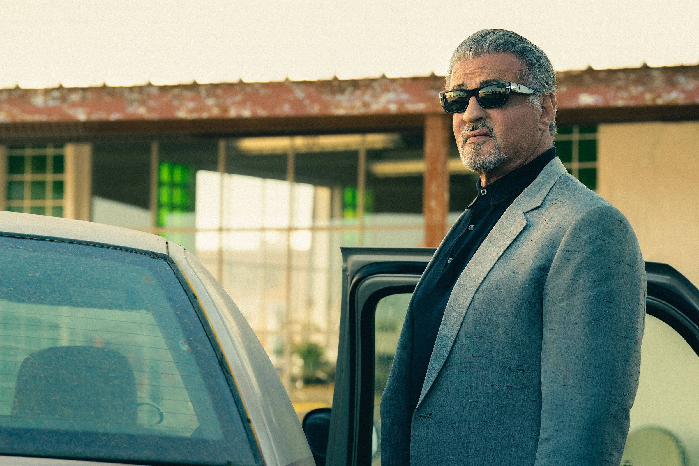 Sylvester Stallone, gray suit, sunglasses, Full HD Desktop Wallpaper