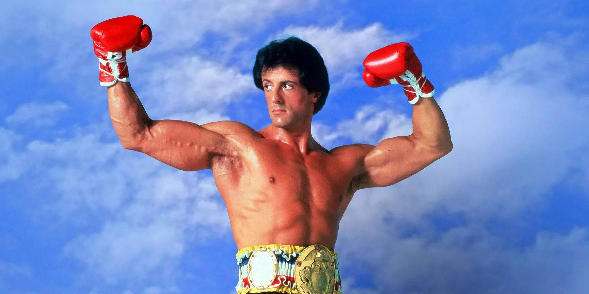Sylvester Stallone, red boxing gloves, championship belt, Full HD Desktop Wallpaper