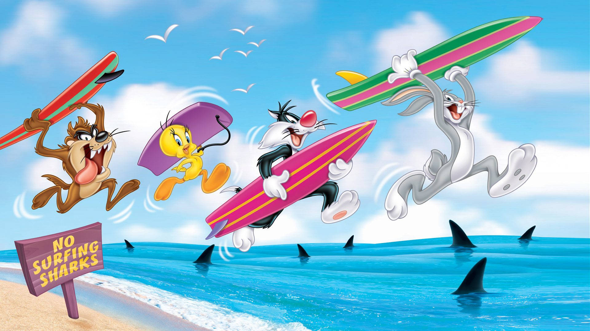 Sylvester, surfboard, cartoon characters, Full HD Desktop Wallpaper