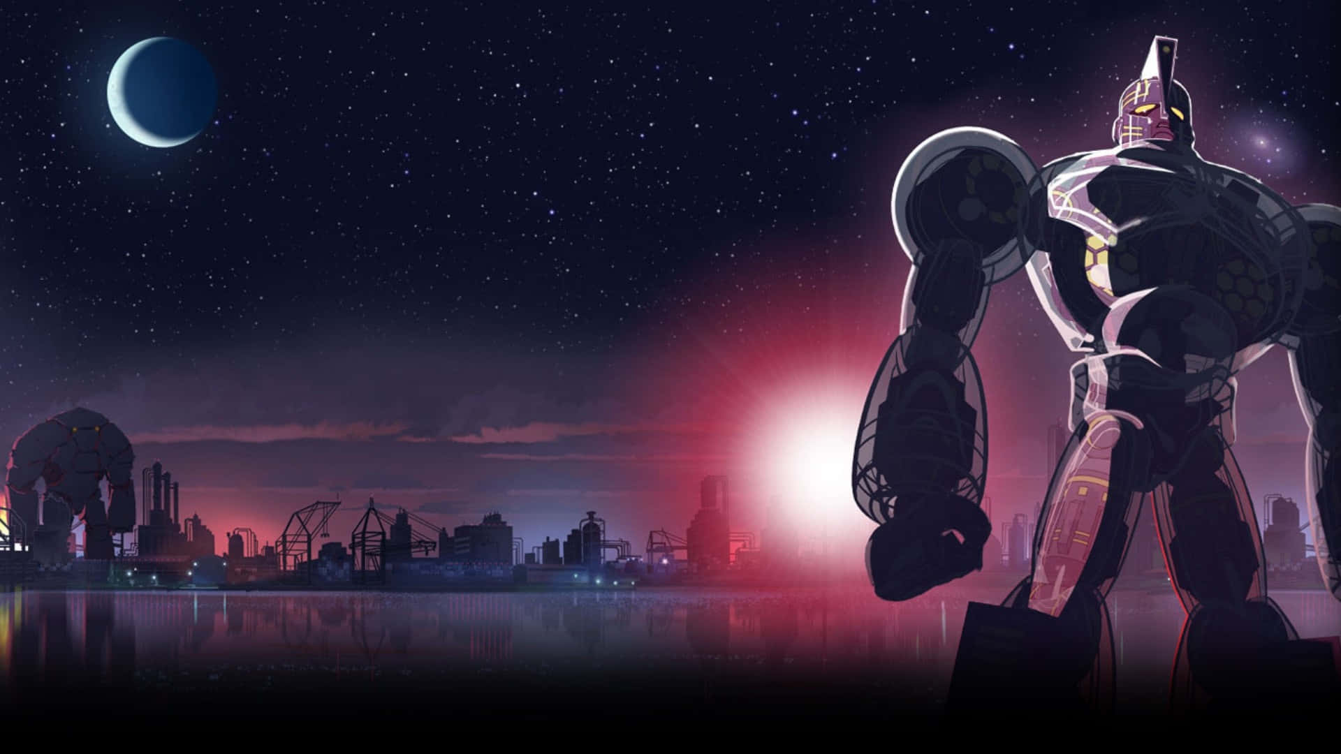 Sym-bionic Titan, silver robot, starry night sky, Full HD Desktop Wallpaper