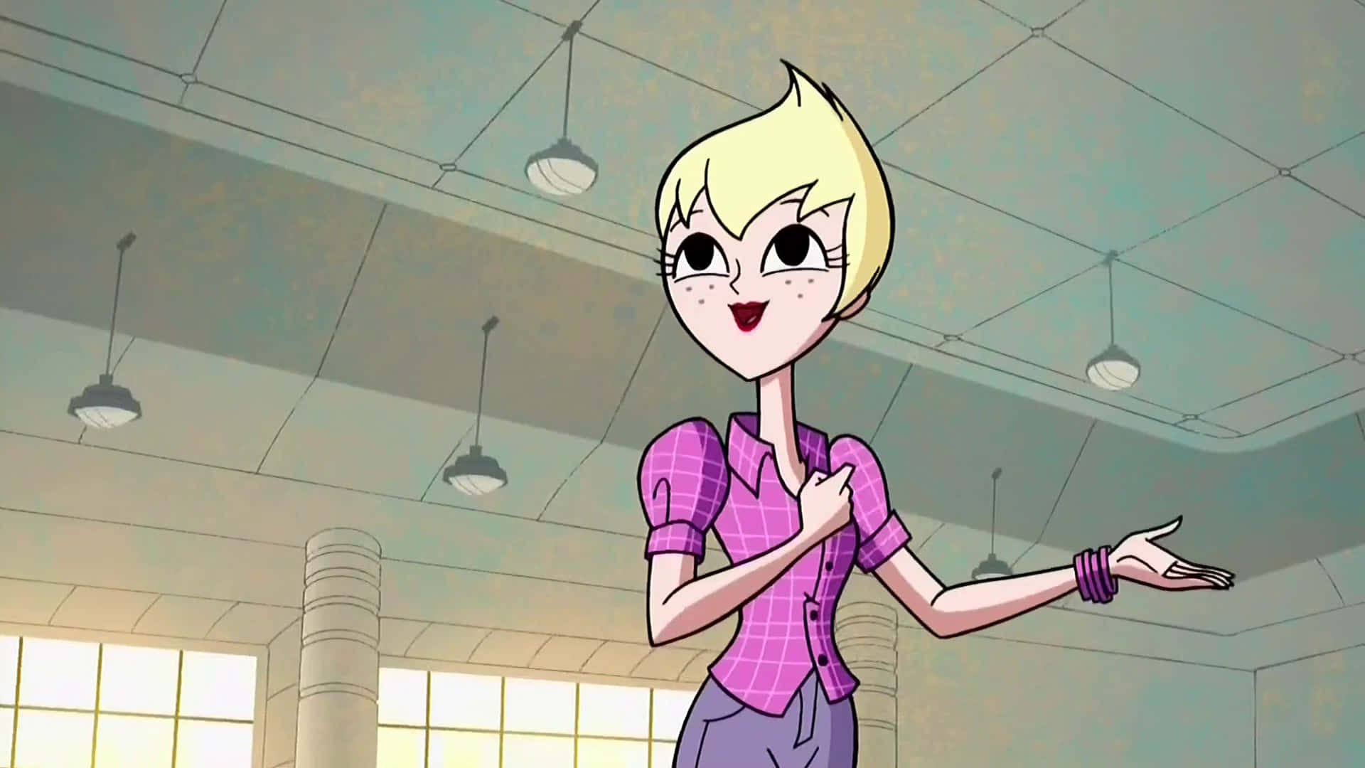 Sym-Bionic Titan, blonde animated girl, pink checkered shirt, Full HD Desktop Wallpaper