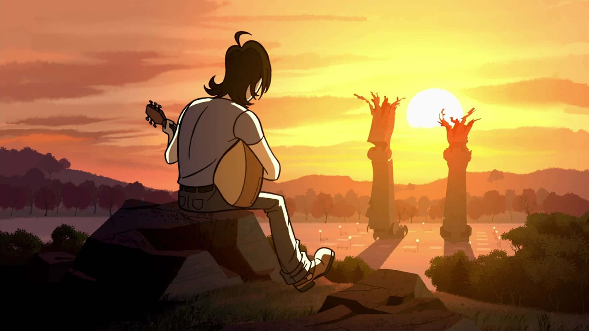 Sym-bionic Titan, sunset, guitar, Full HD Desktop Wallpaper