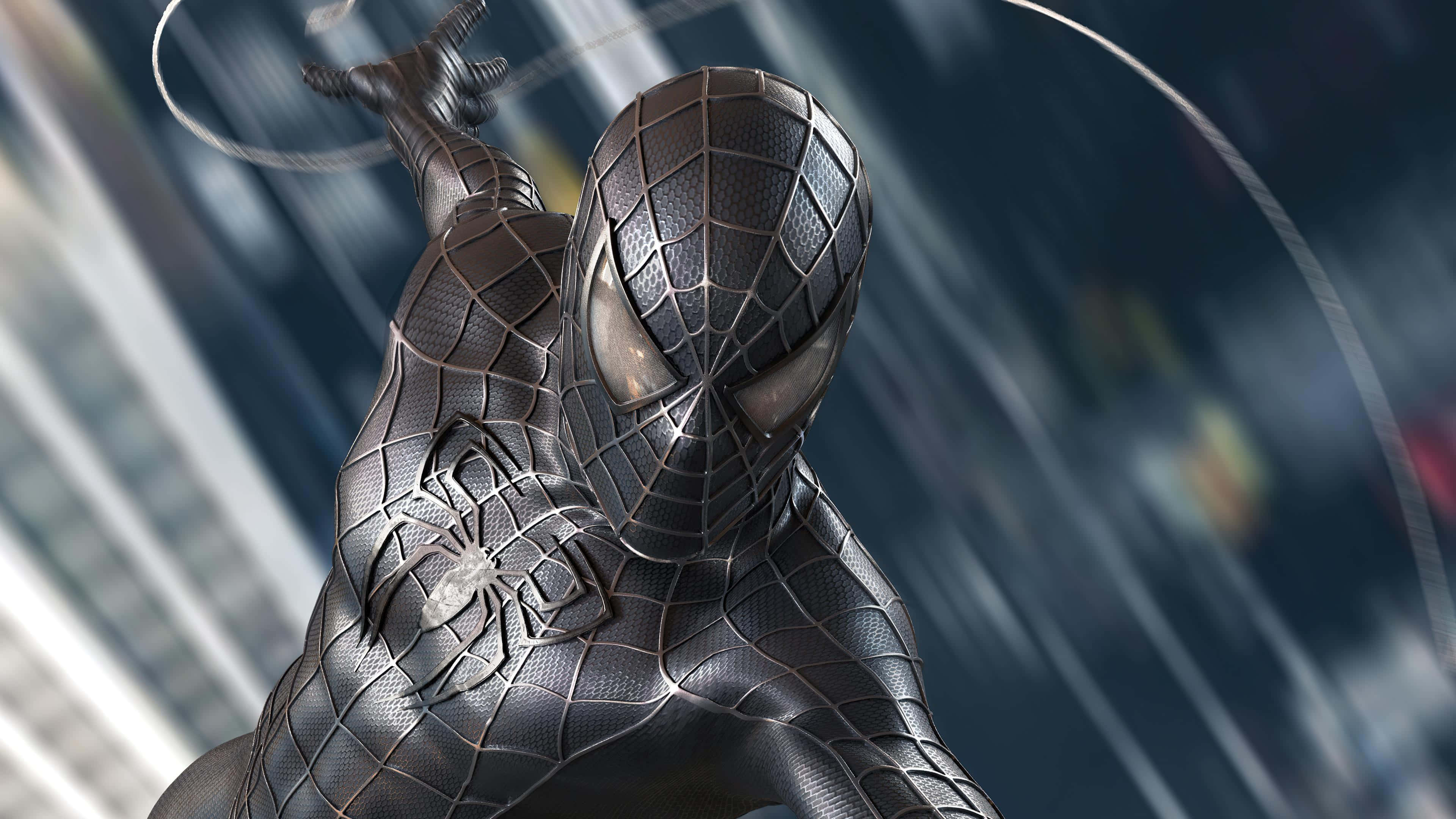 Symbiote Spider Man, black-suited, cityscape, 4K Desktop Wallpaper