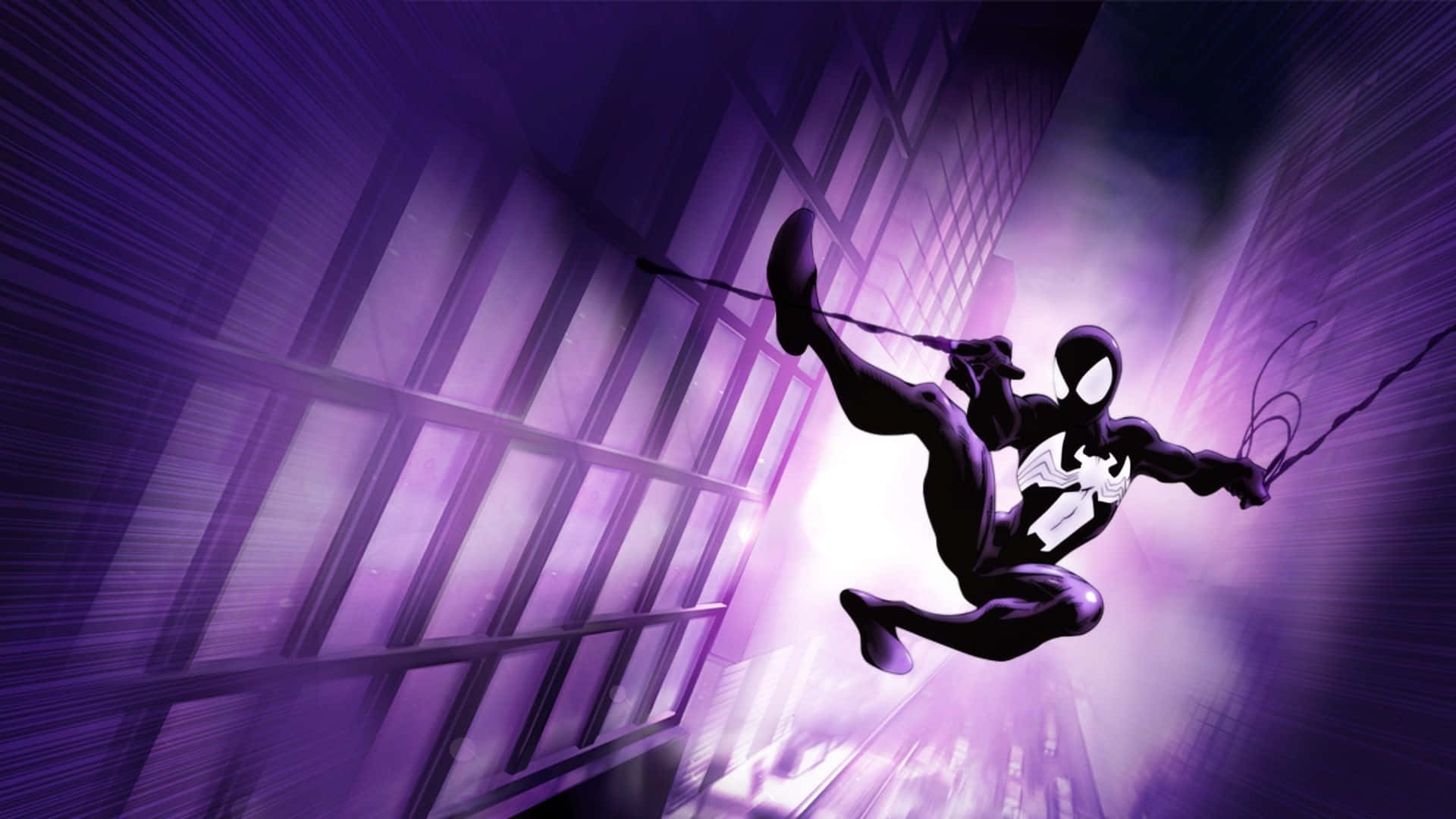Symbiote Spider Man, neon purple cityscape, motion blur, Full HD Desktop Wallpaper