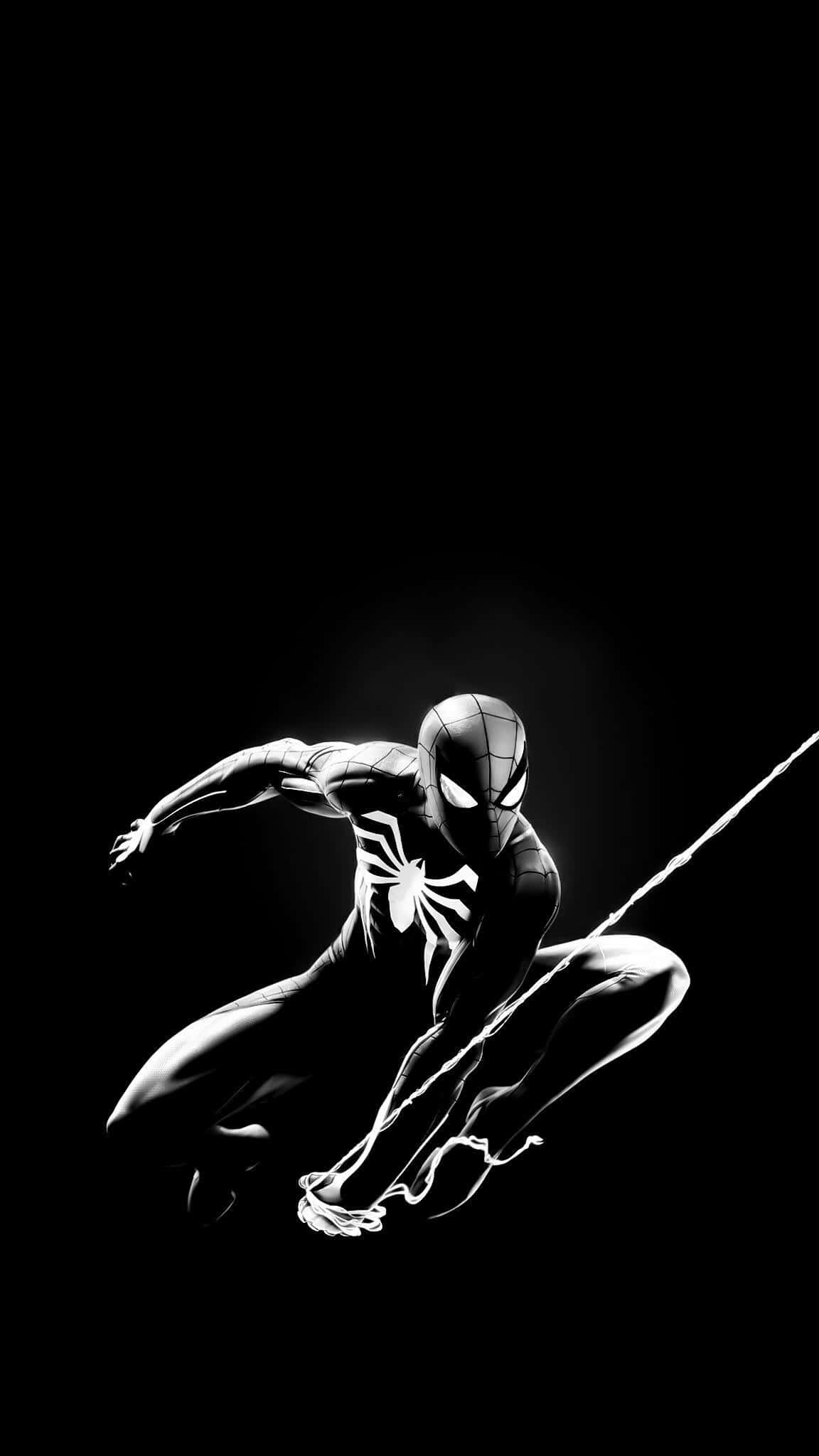 Symbiote Spider Man, black and white silhouette, glowing eyes, Full HD Phone Wallpaper
