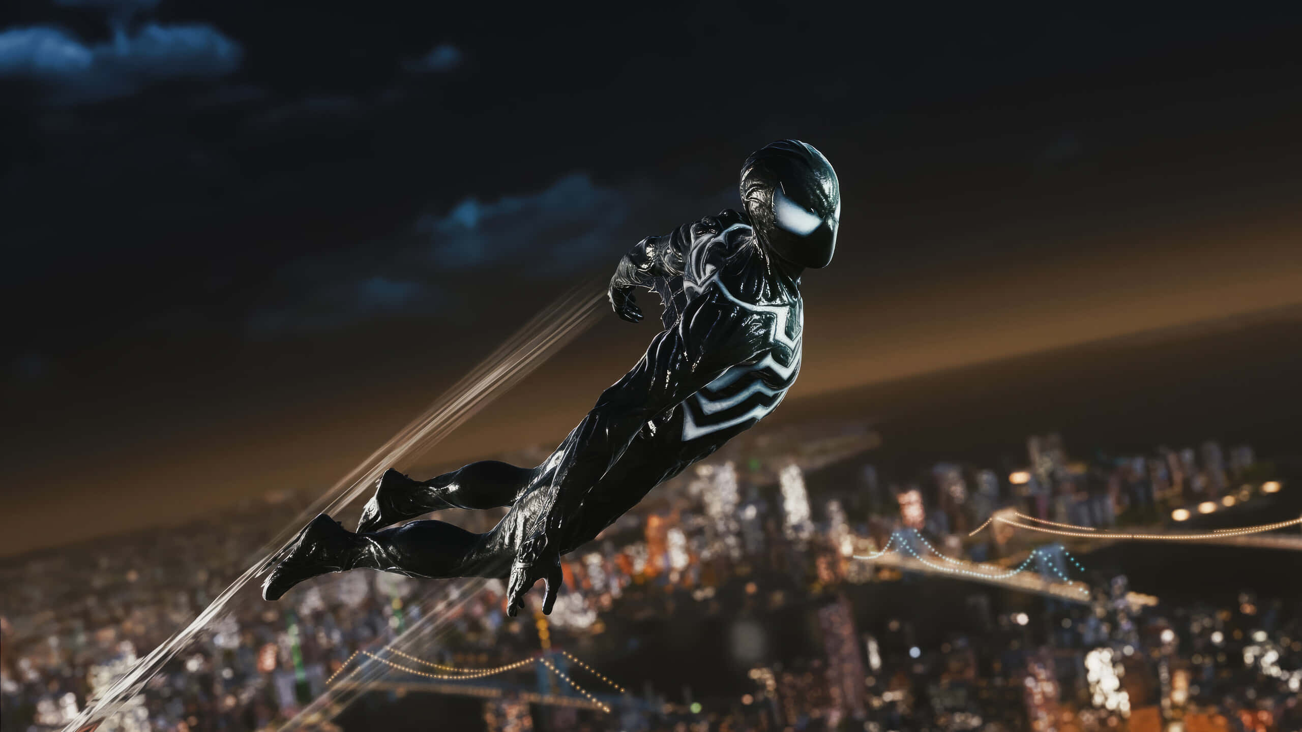 Symbiote Spider Man, dark cityscape, night, 2K Desktop Wallpaper