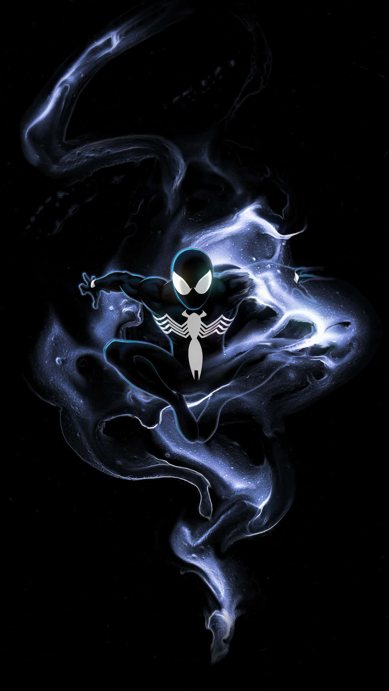 Symbiote Spider Man, black suit, cosmic energy swirls, Full HD Phone Wallpaper