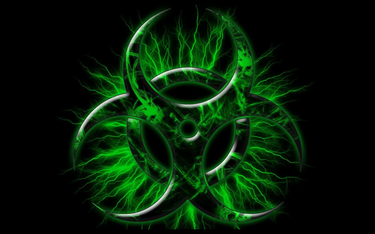 Symbol, glowing green biohazard symbol, electric energy, HD Desktop Wallpaper