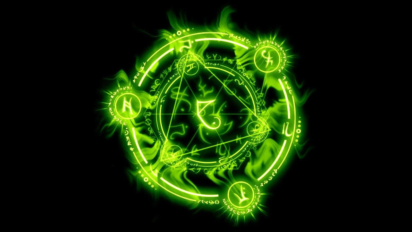 Symbol, glowing green mystical circle, arcane symbols, HD Desktop Wallpaper