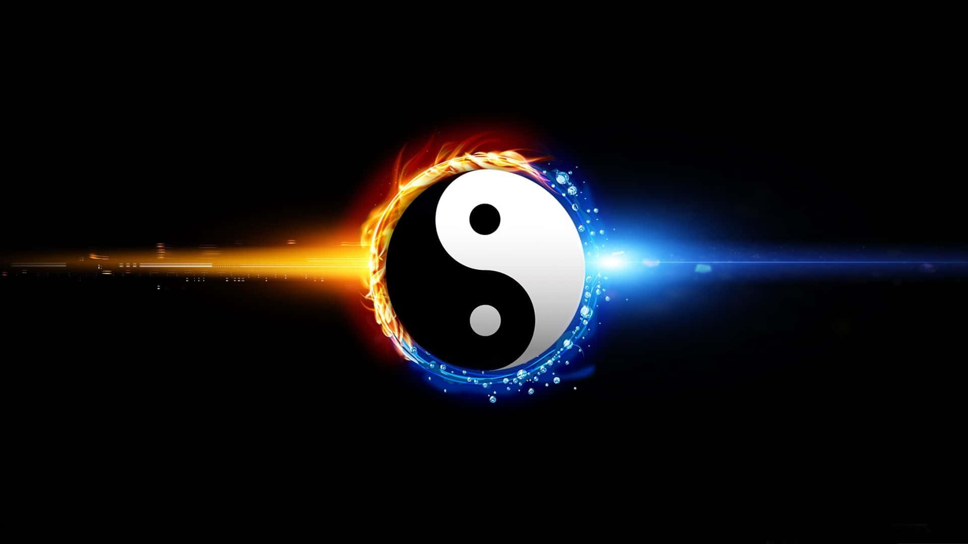 yin yang symbol, fiery orange energy, electric blue energy, Full HD Desktop Wallpaper