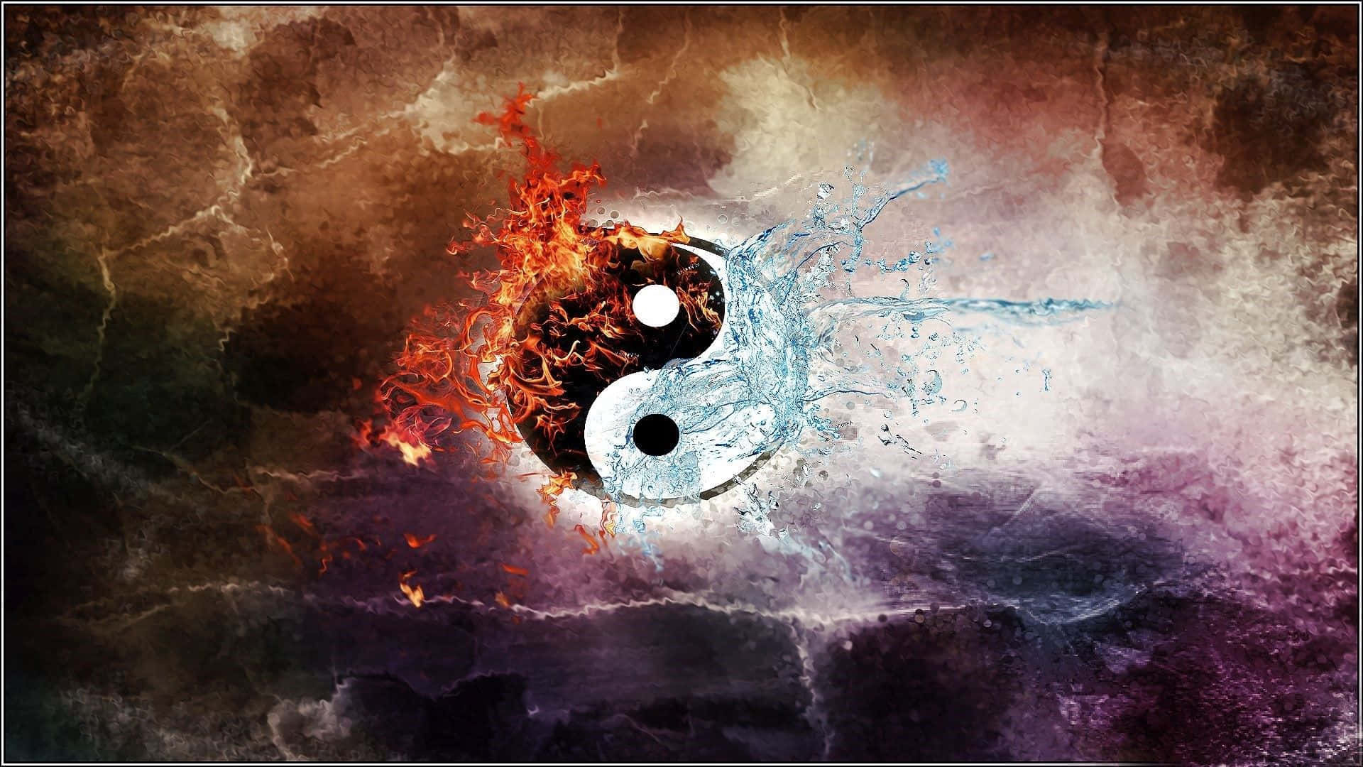 yin yang symbol, fire, water, Full HD Desktop Wallpaper