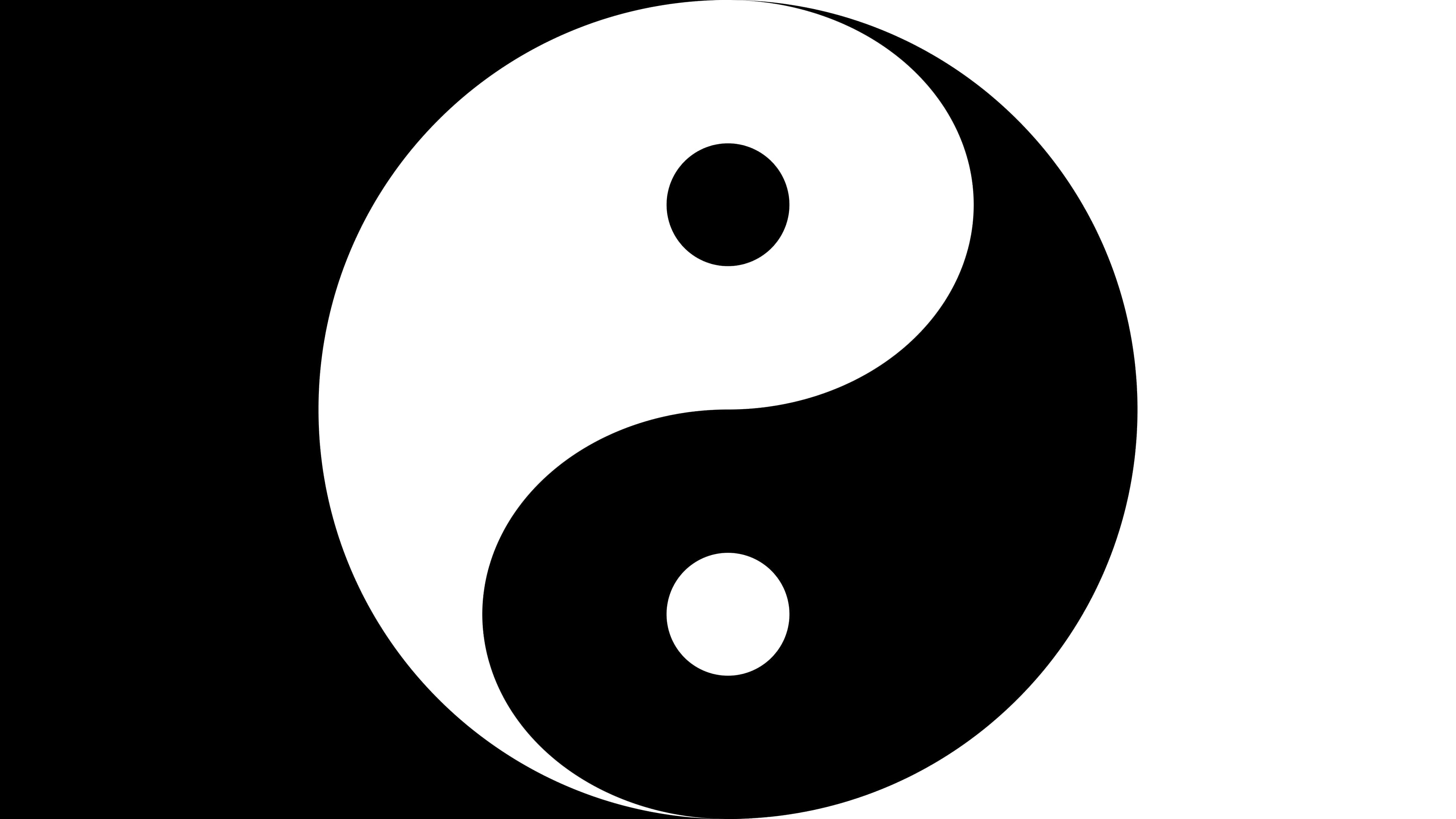yin yang symbol, black and white, smooth curves, 4K Desktop Wallpaper