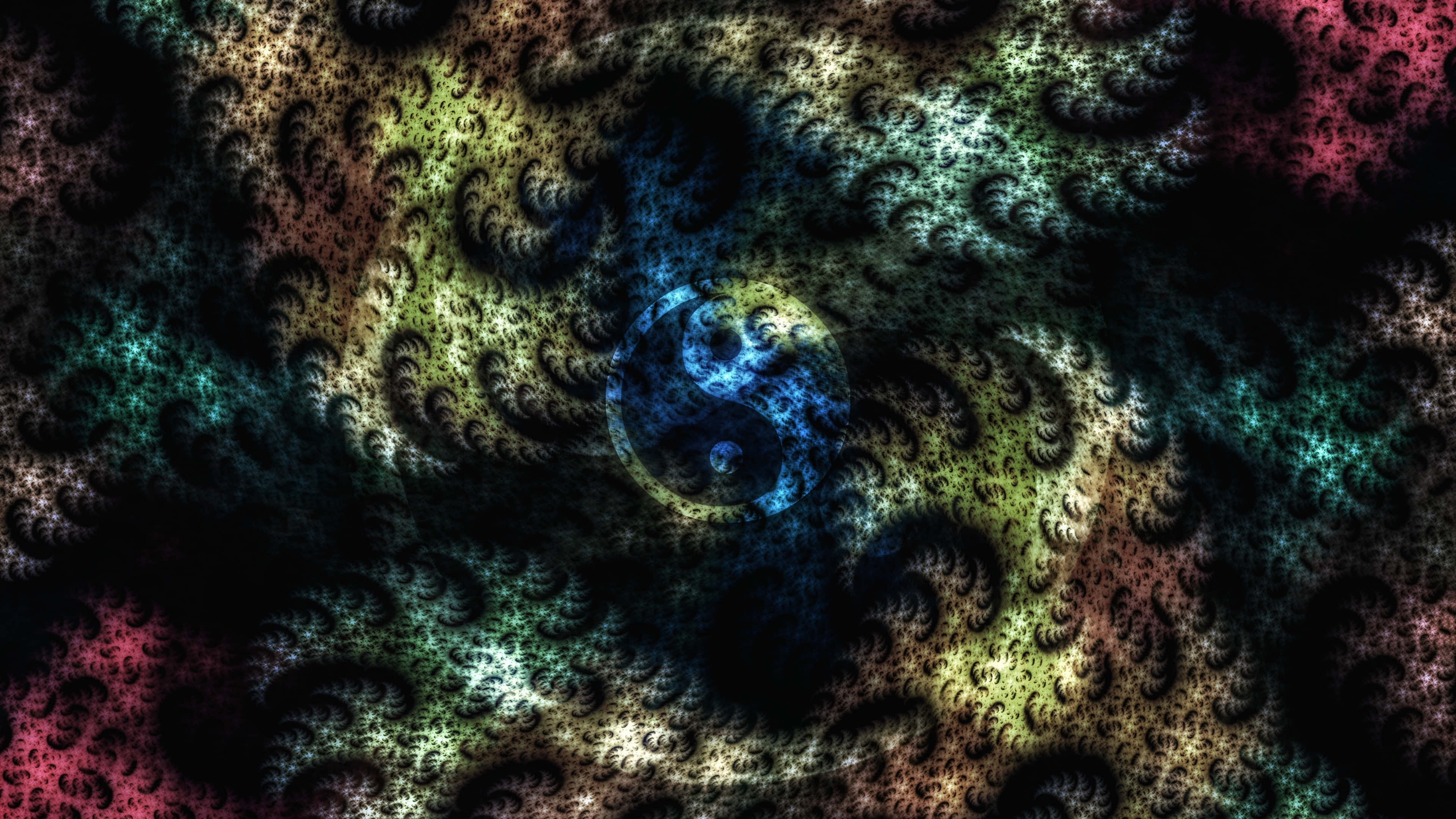 blue yin yang, 4K, fractal pattern, 4K Desktop Wallpaper